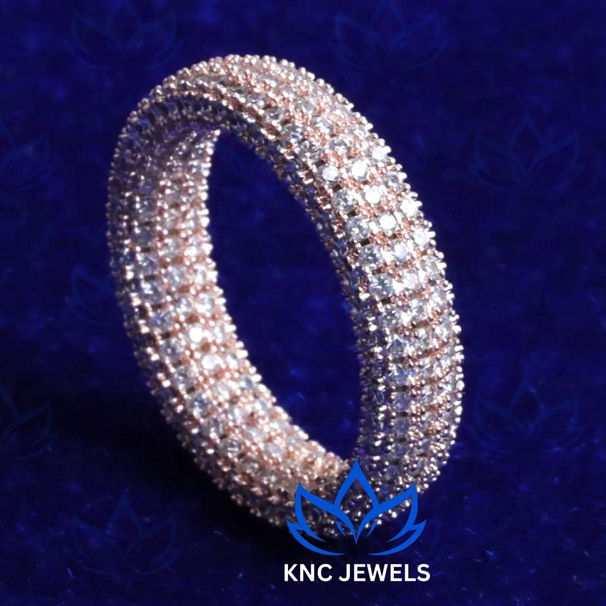 Mens Moissanite Eternity Band Silver Iced Out Ring Hip Hop Round Cut Pave Set Wedding Promise Ring for Him