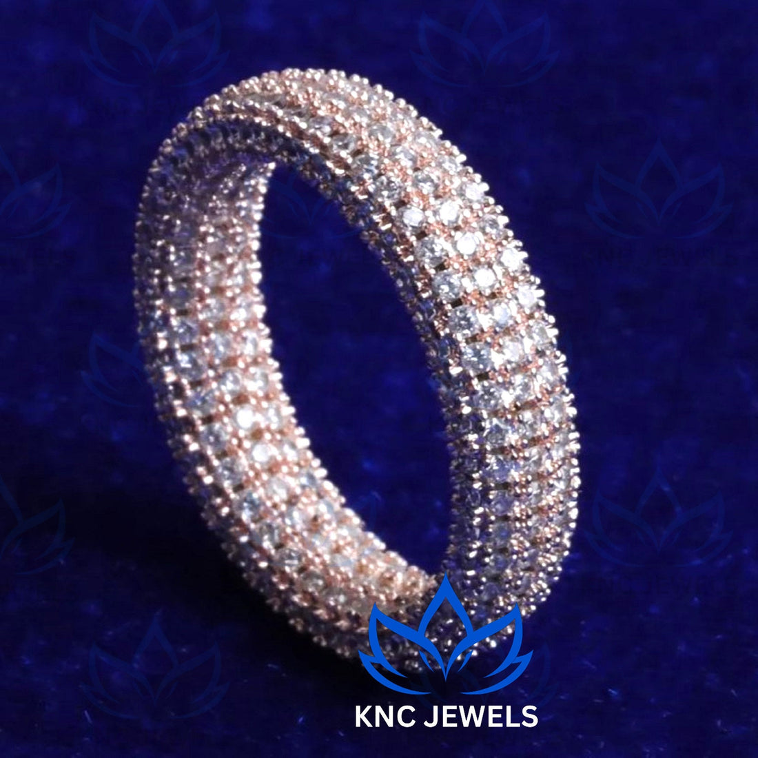 Mens Moissanite Eternity Band Silver Iced Out Ring Hip Hop Round Cut Pave Set Wedding Promise Ring for Him