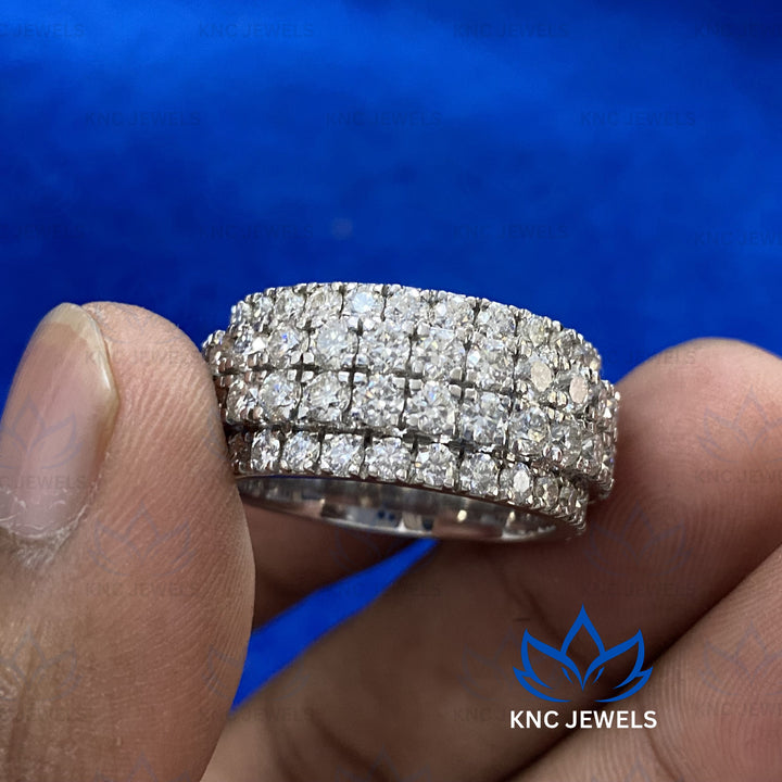 Lab Grown Diamond Mens Ring: Sterling Silver Hip Hop Band