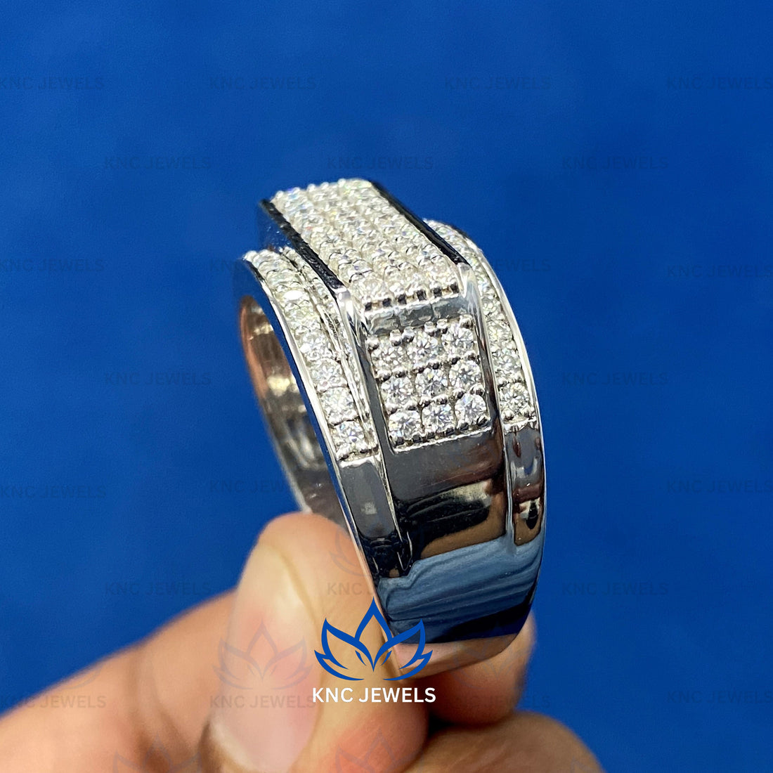 Lab Grown Diamond Mens Ring: 925 Silver Wedding Band