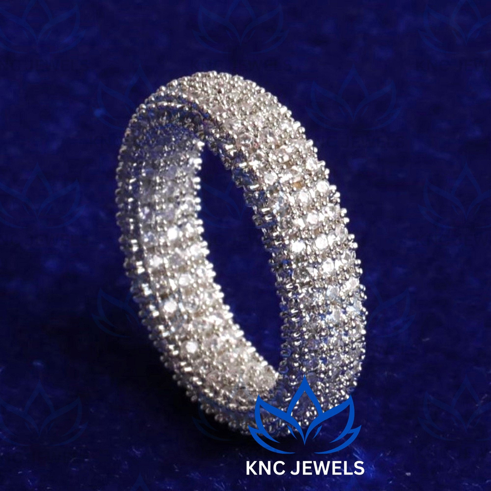 Mens Moissanite Eternity Band Silver Iced Out Ring Hip Hop Round Cut Pave Set Wedding Promise Ring for Him