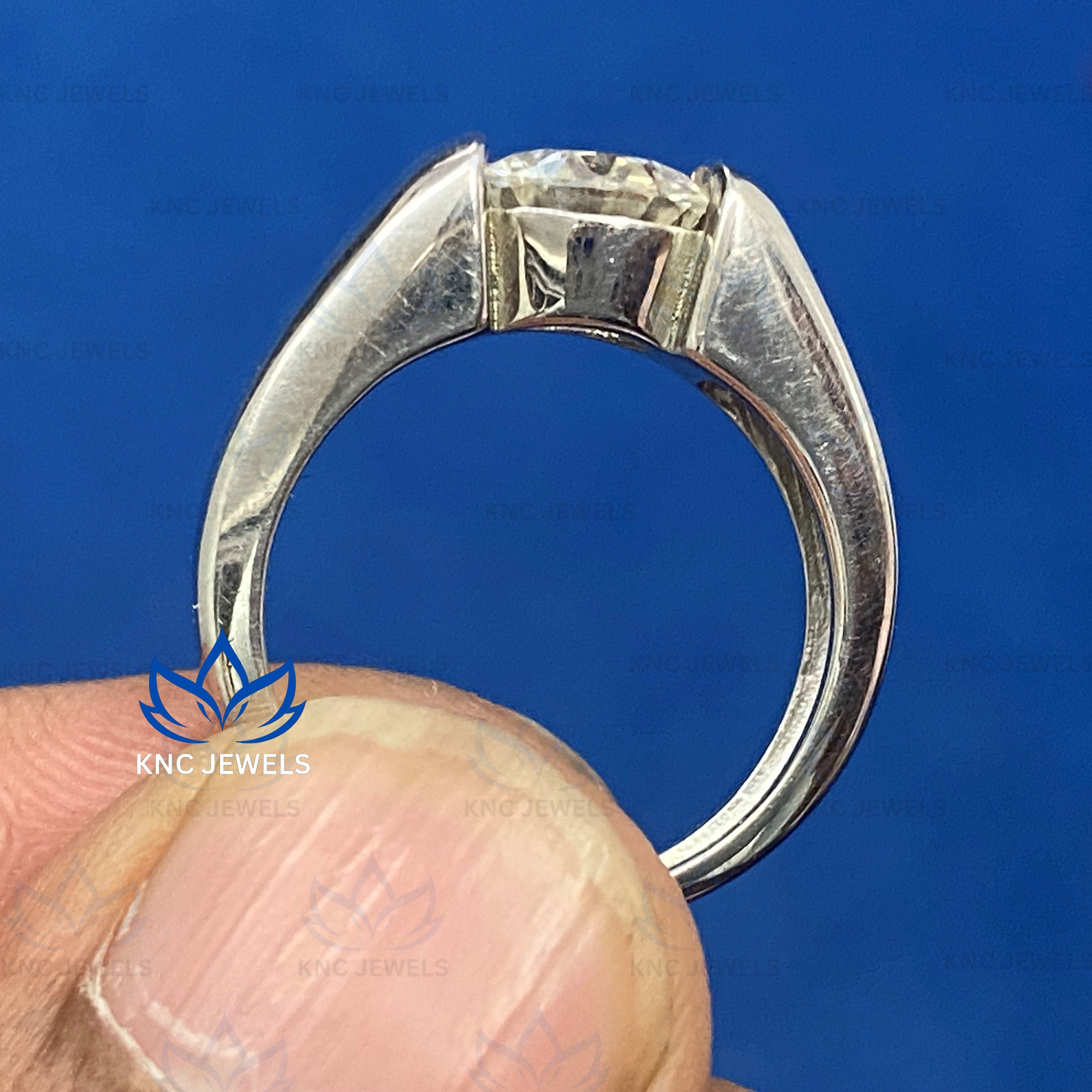 Lab Grown Diamond Mens Ring: 14K White Gold Solitaire Wedding Band