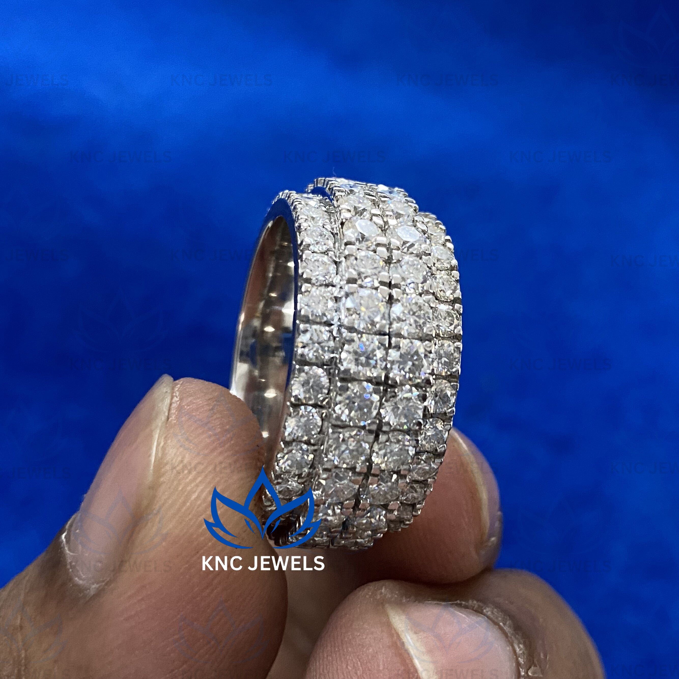 Lab Grown Diamond Mens Ring: Sterling Silver Hip Hop Band