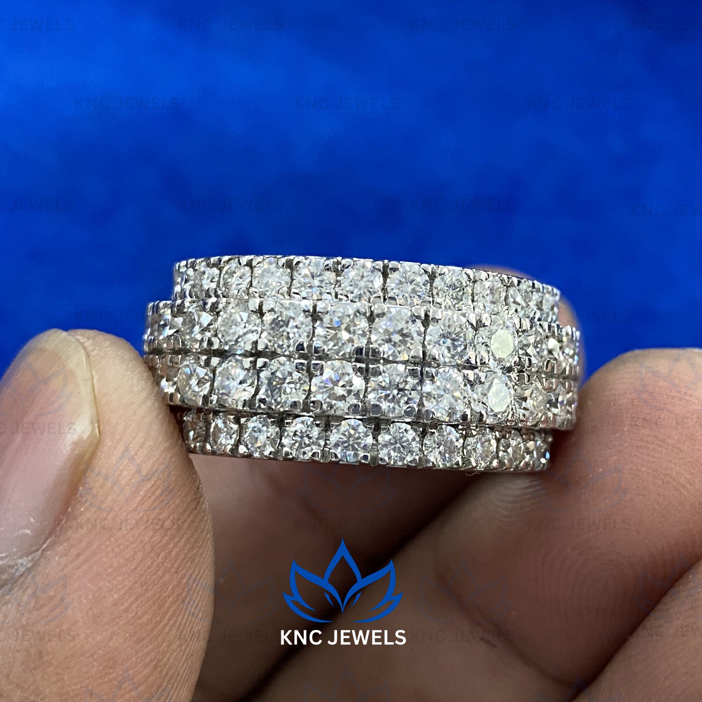 Lab Grown Diamond Mens Ring: Sterling Silver Hip Hop Band