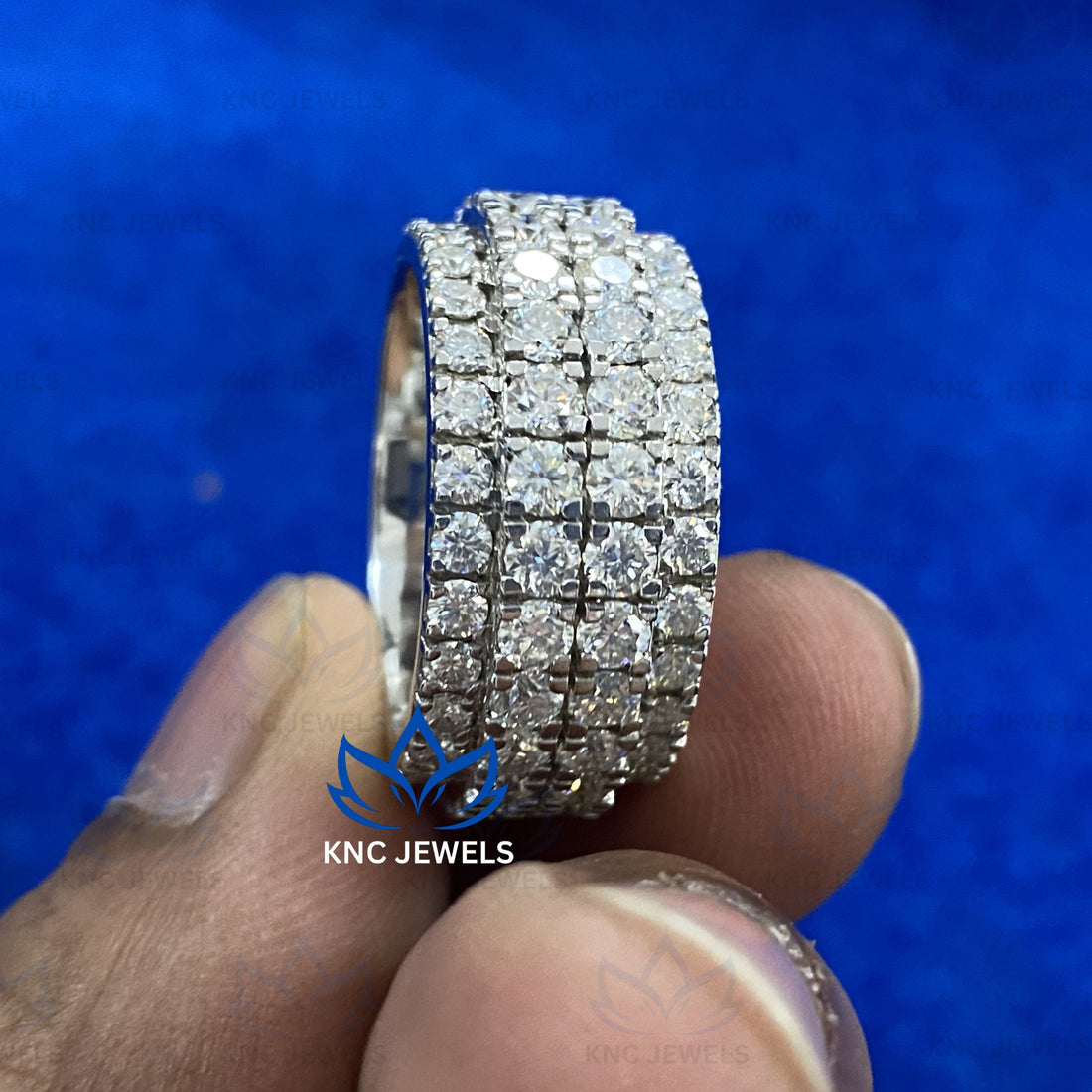 Lab Grown Diamond Mens Ring: Sterling Silver Hip Hop Band