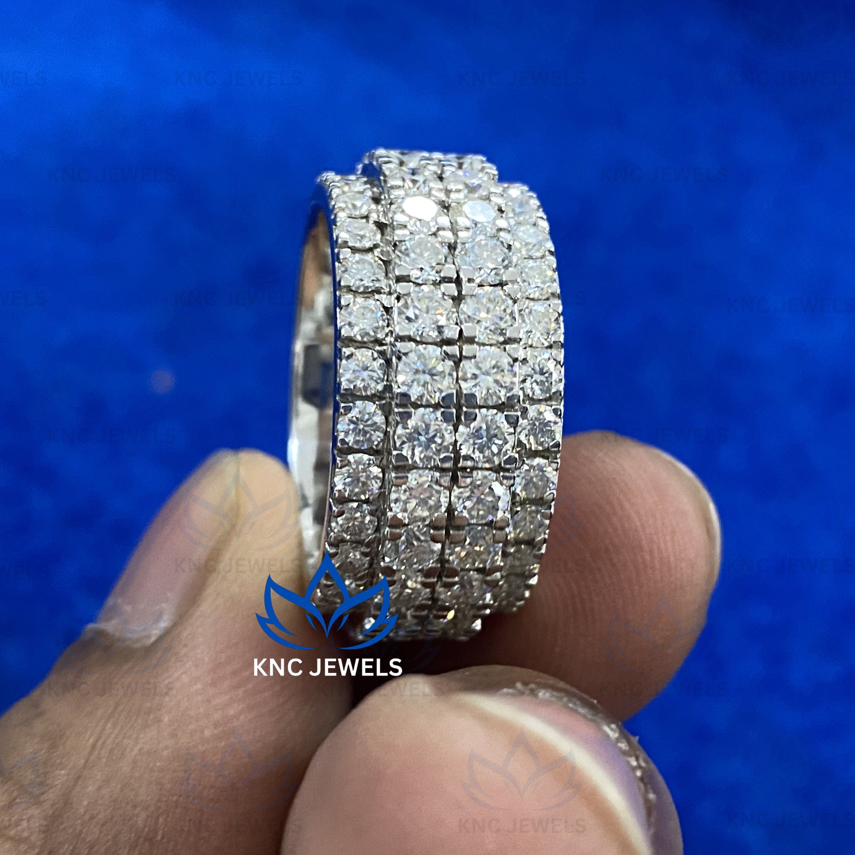 Round Cut VVS1 Moissanite Eternity Band | Sterling Silver Iced Out Hip Hop Ring | D Color 9ctw | Mens Womens Wedding Ring