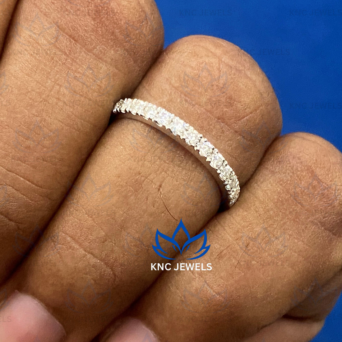 14K White Gold Lab-Grown Diamond Wedding Band: Full Eternity Stacking Ring