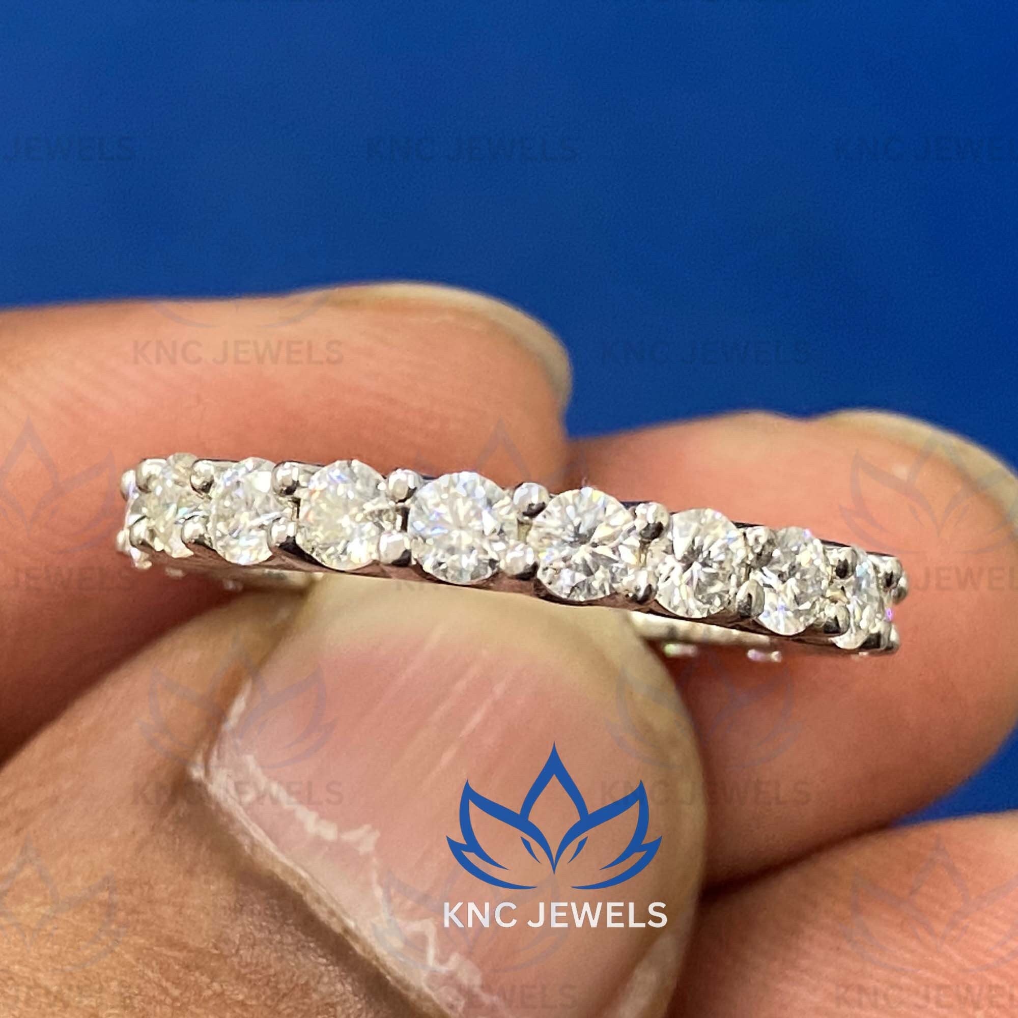 14k White Gold Lab Grown Diamond Eternity Band: Round Cut Bridal Ring
