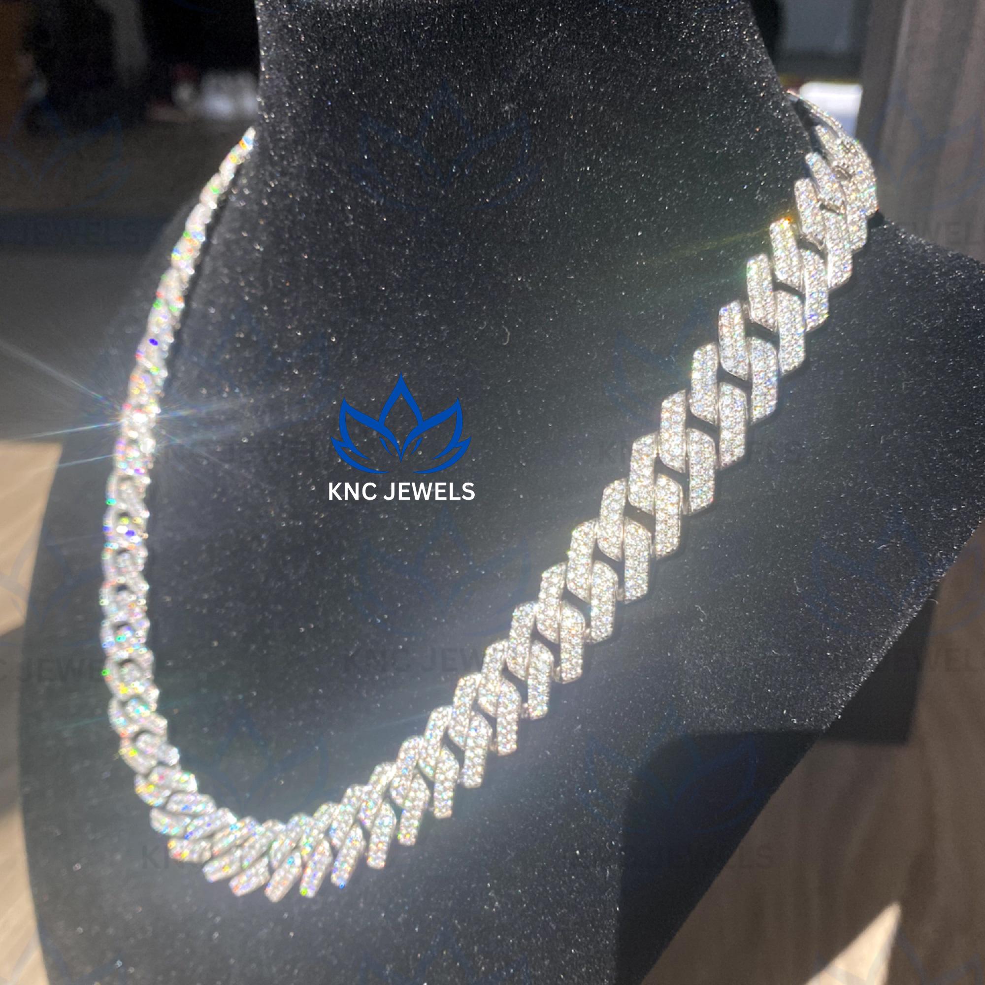 Lab Grown Diamond Cuban Link Necklace: Iced Out 925 Silver Unisex Chain