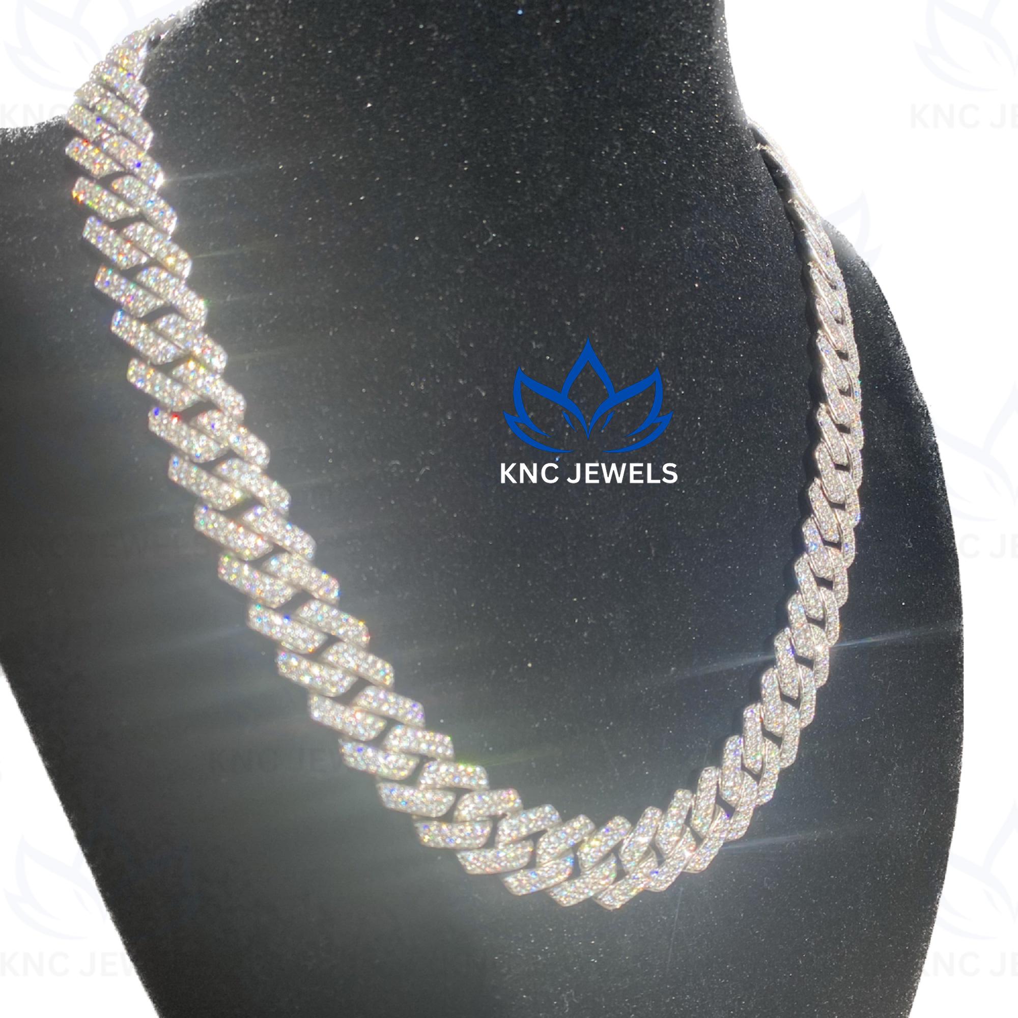 Lab Grown Diamond Cuban Link Necklace: Iced Out 925 Silver Unisex Chain