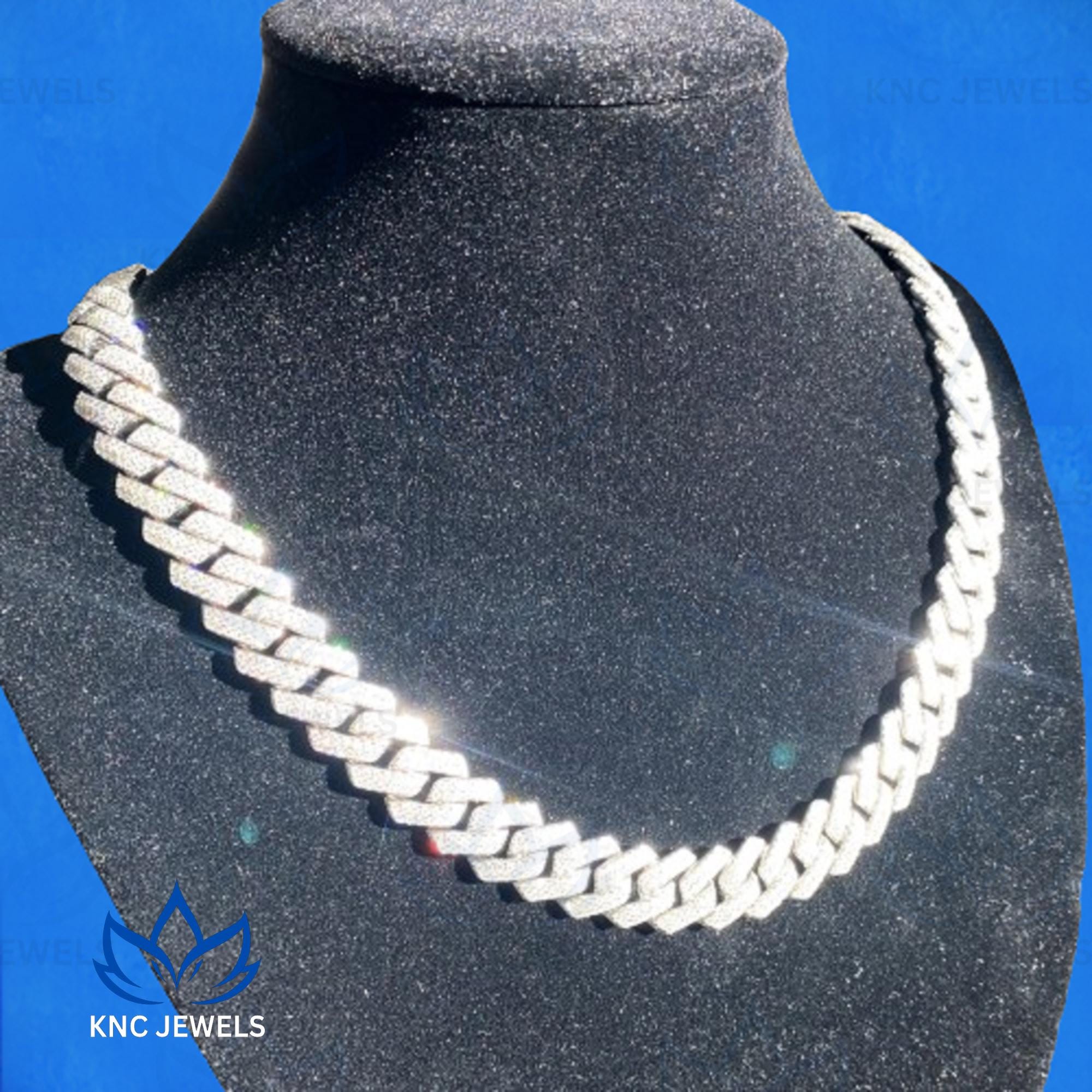 Lab Grown Diamond Cuban Link Necklace: Iced Out 925 Silver Unisex Chain