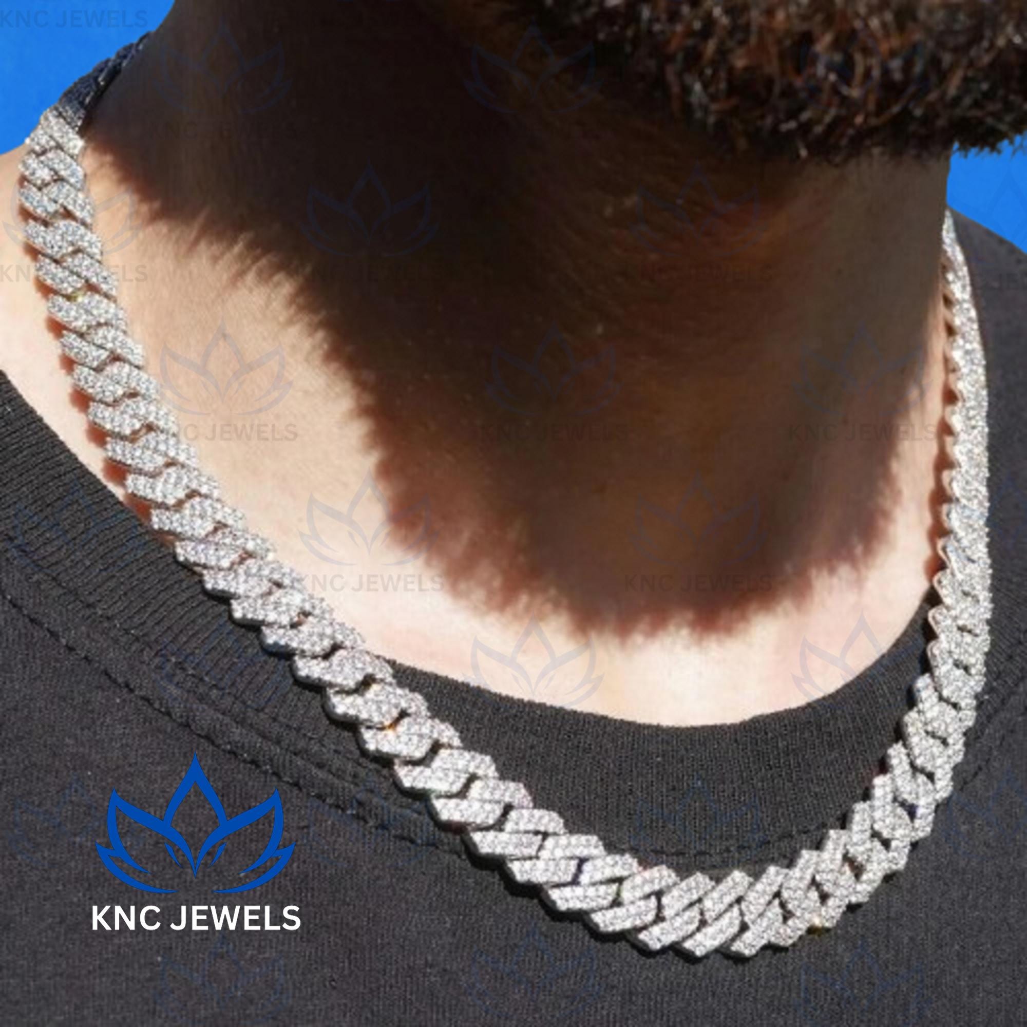 Lab Grown Diamond Cuban Link Chain: Iced 925 Silver Miami Necklace