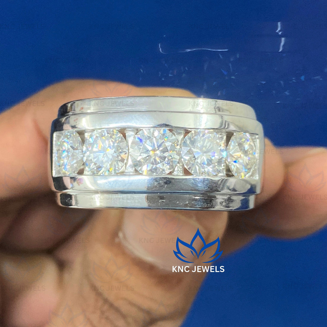 4.20 CTW Moissanite Mens Eternity Band VVS1 Round Cut Wedding Ring Sterling Silver White Gold Anniversary Gift