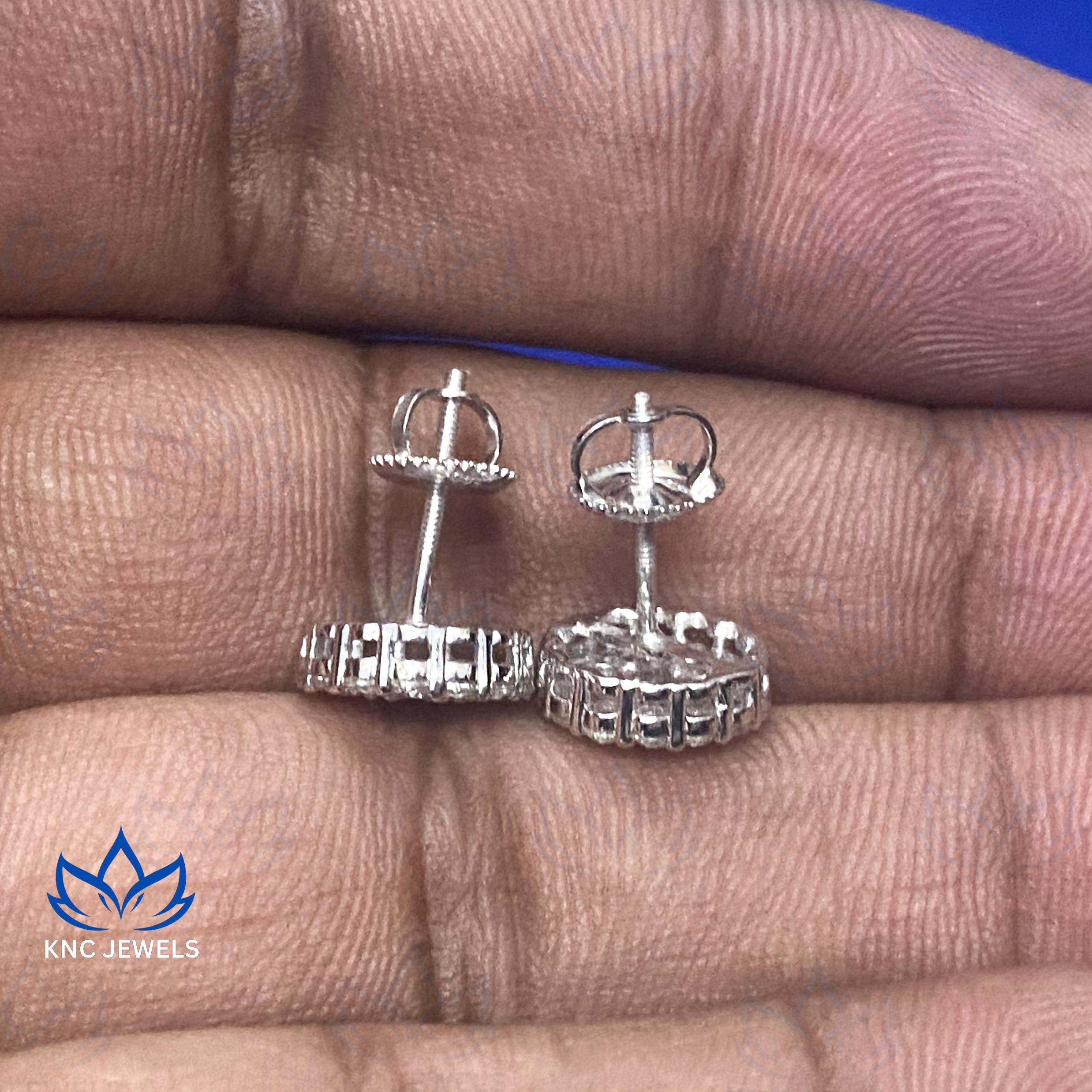 Moissanite Stud Earrings: Round Cut 14K White Gold Bridal Earrings