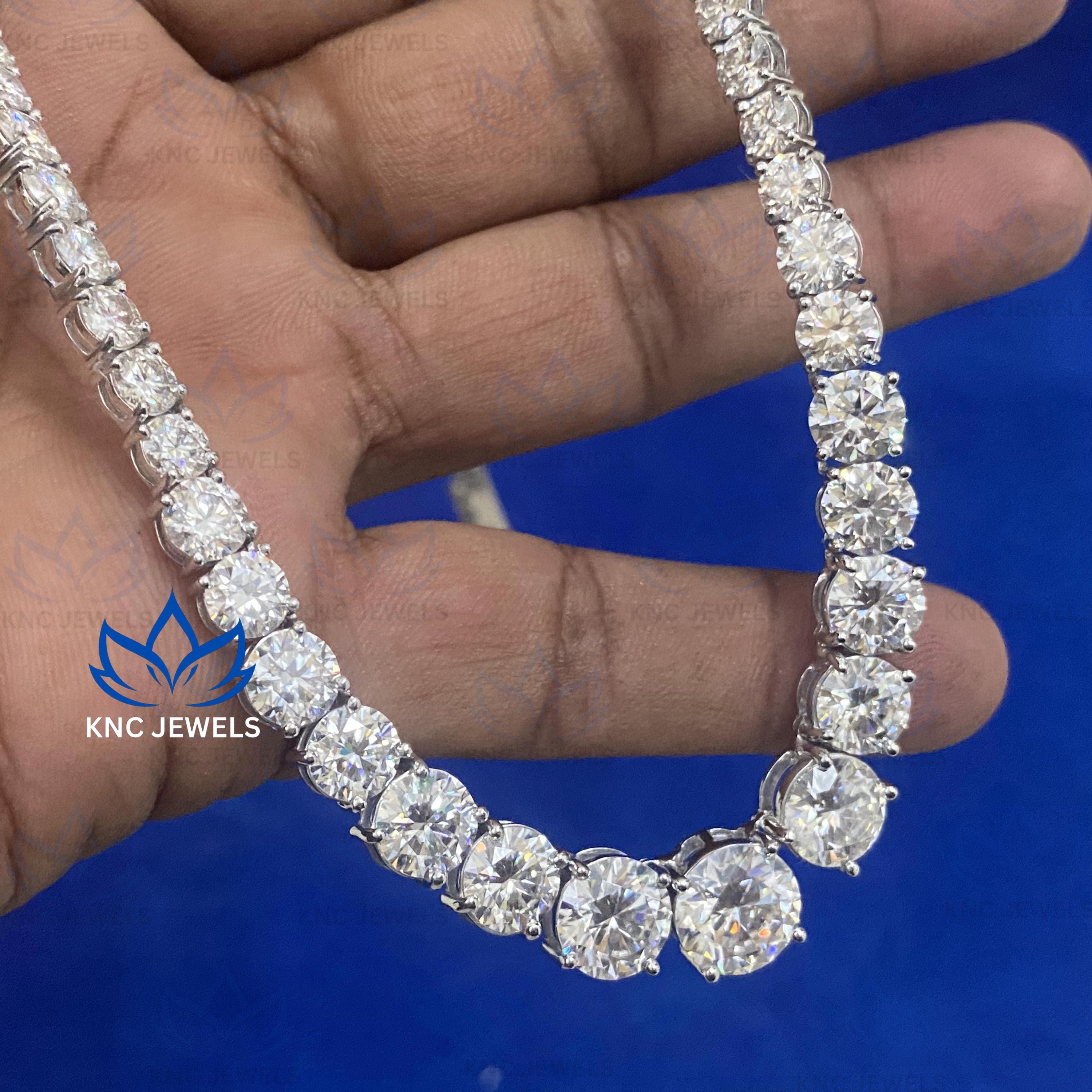 Sterling Silver 40ctw Moissanite Graduated Tennis Necklace