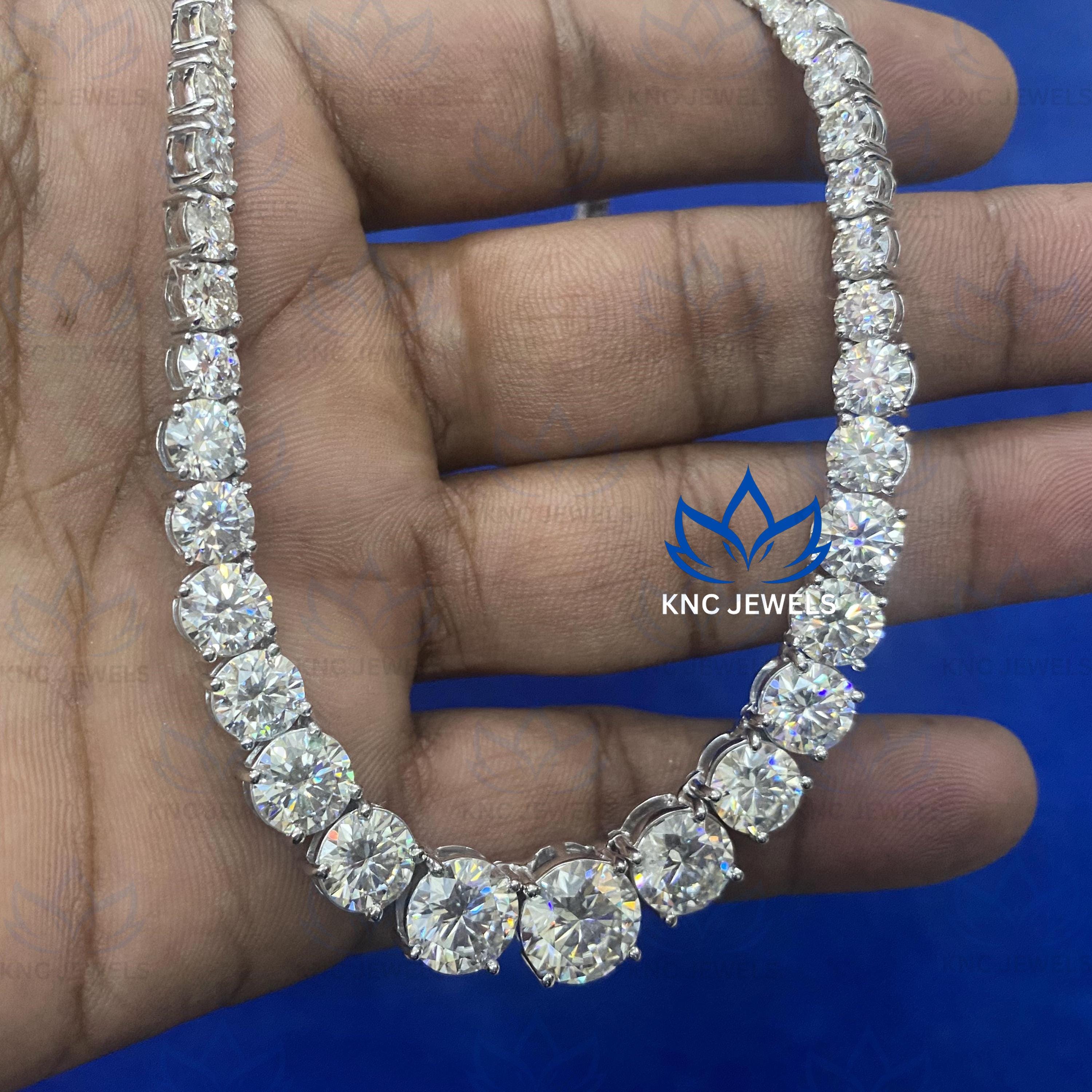 Sterling Silver 40ctw Moissanite Graduated Tennis Necklace