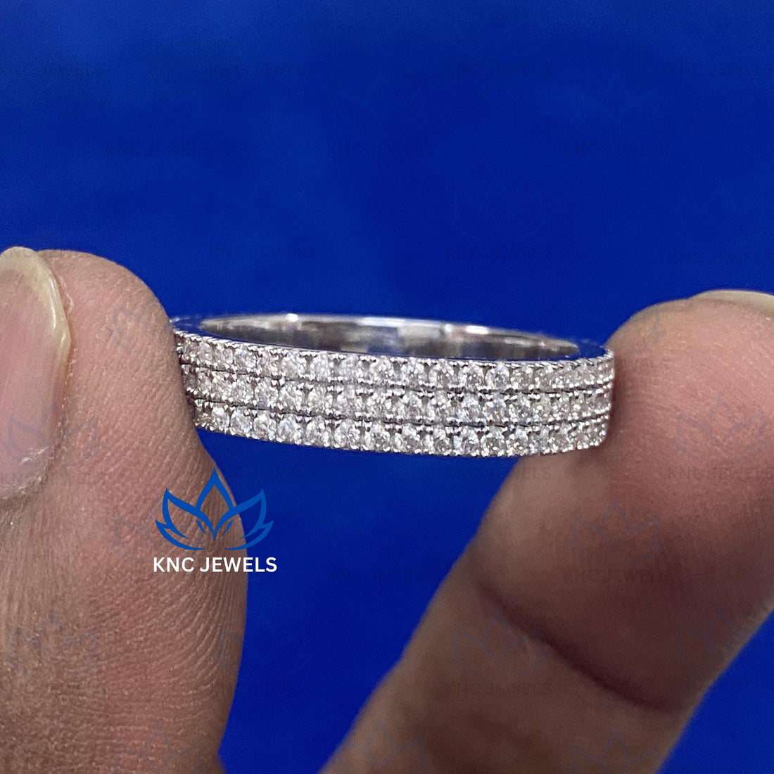 14K White Gold Moissanite Eternity Wedding Band Three Row Wedding Ring