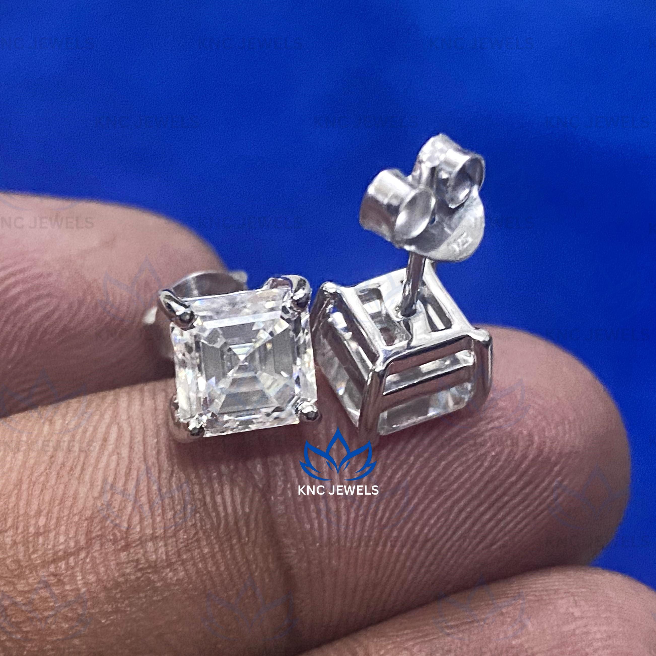 2.5 CTW Asscher Cut Moissanite Stud Earrings, White Gold