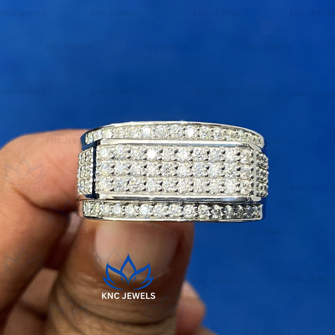 Lab Grown Diamond Mens Ring: 925 Silver Wedding Band