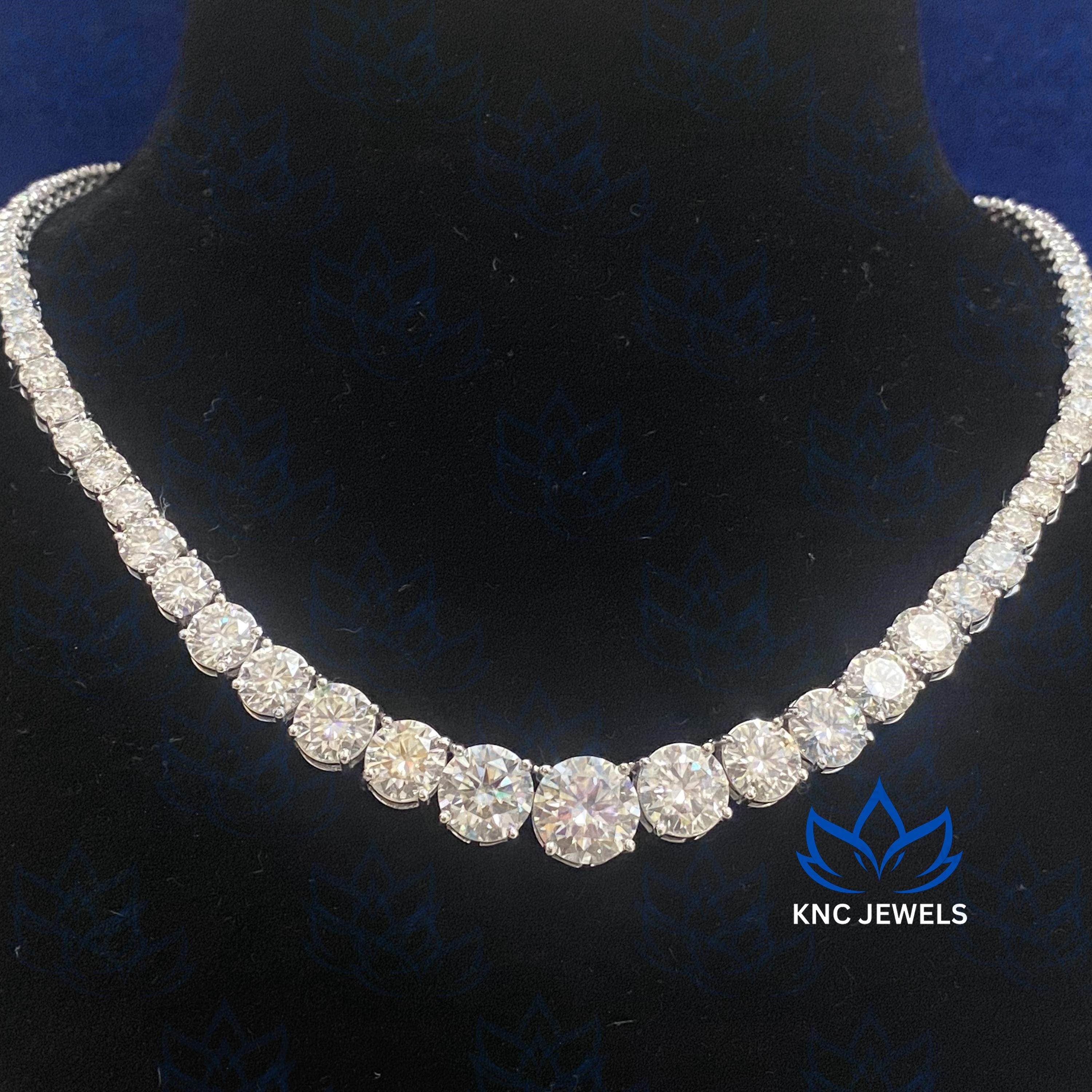 40ctw Certified Moissanite Tennis Necklace: 925 Sterling Silver Chain