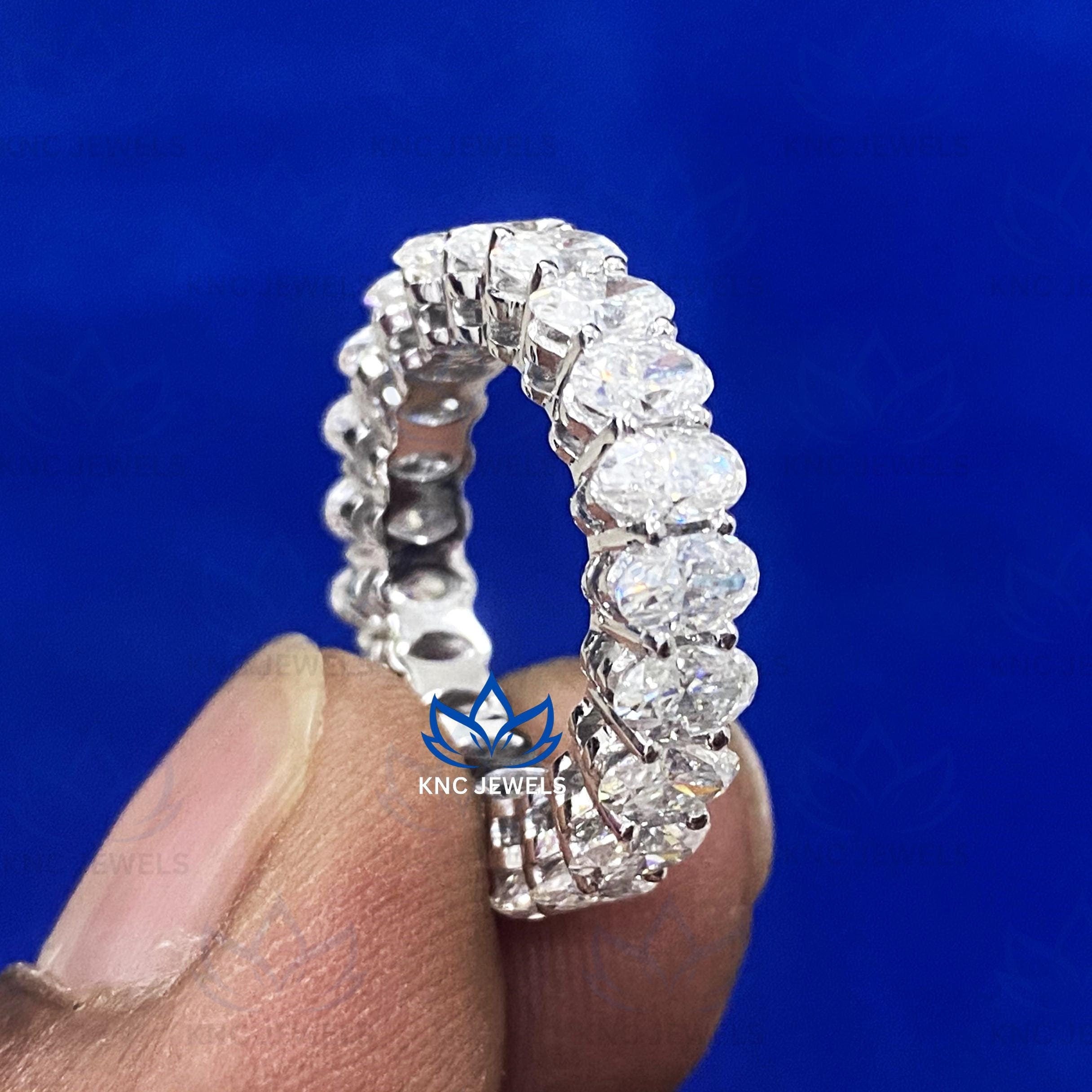 14K Gold Lab Grown Moissanite Diamond Eternity Band: Oval Cut Wedding Ring