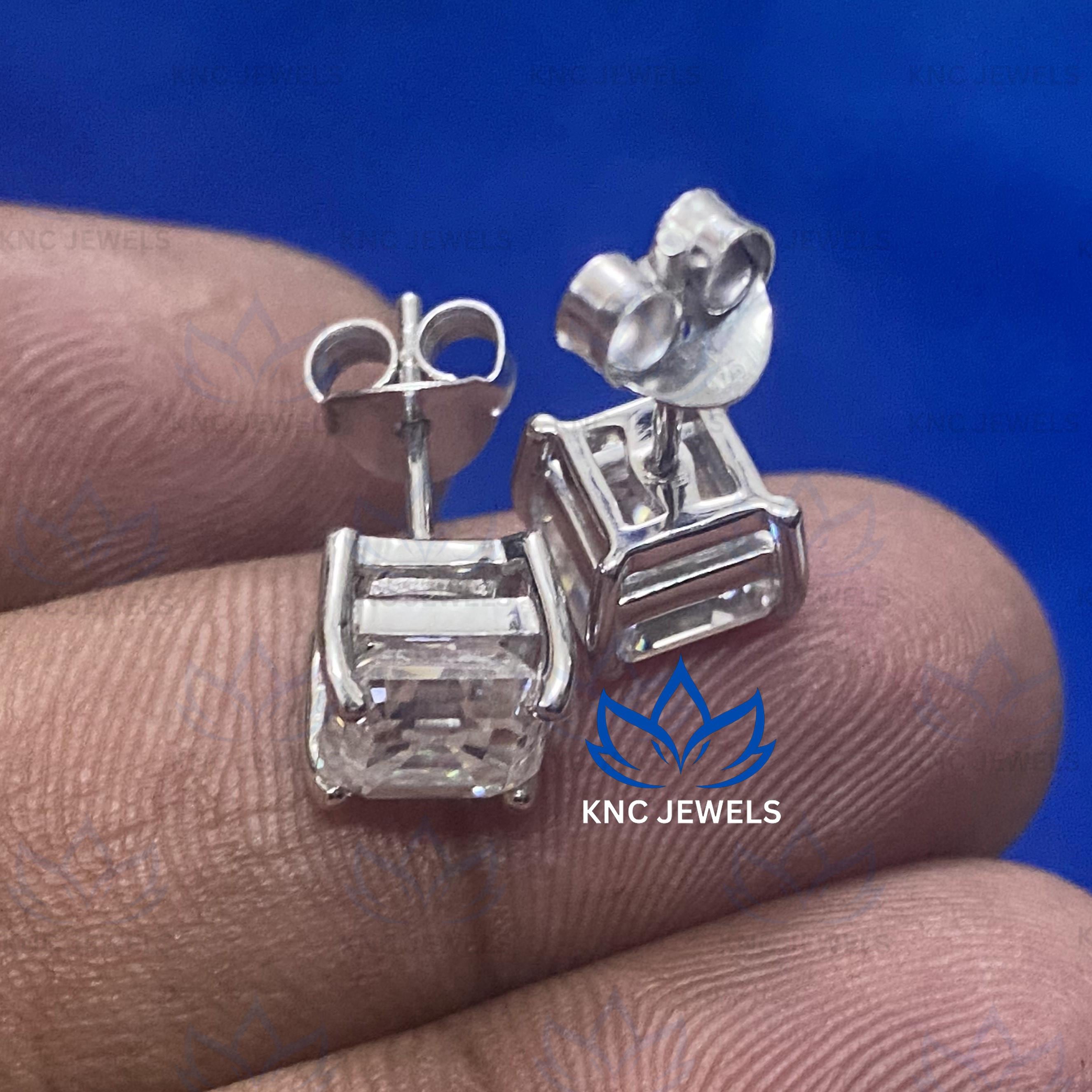 2.5 CTW Asscher Cut Moissanite Stud Earrings, White Gold