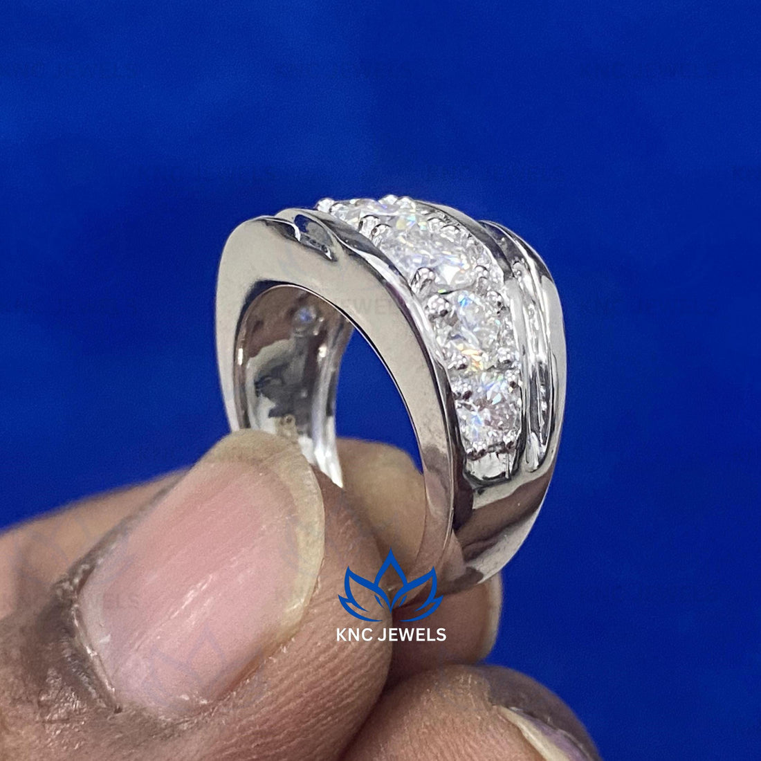 Lab Grown Diamond Mens Wedding Band, Sterling Silver Eternity Ring