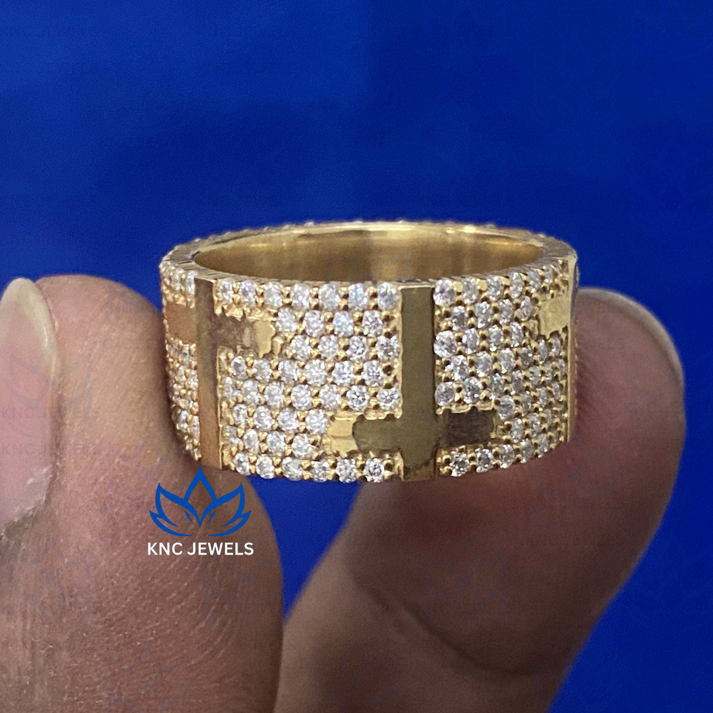 Lab Grown Diamond Mens Cross Ring: Wide Eternity Band, Hip Hop Style