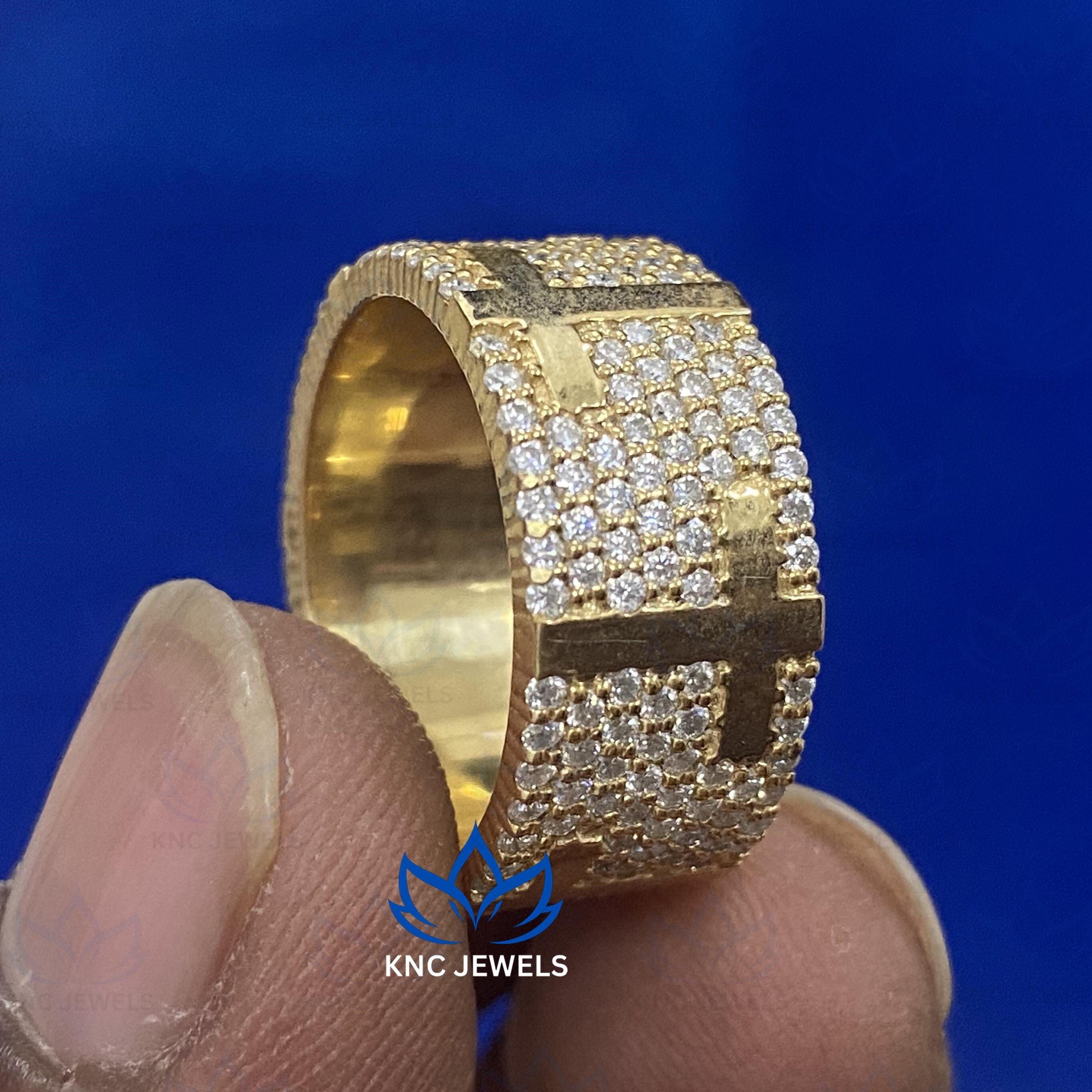 Lab Grown Diamond Mens Cross Ring: Wide Eternity Band, Hip Hop Style