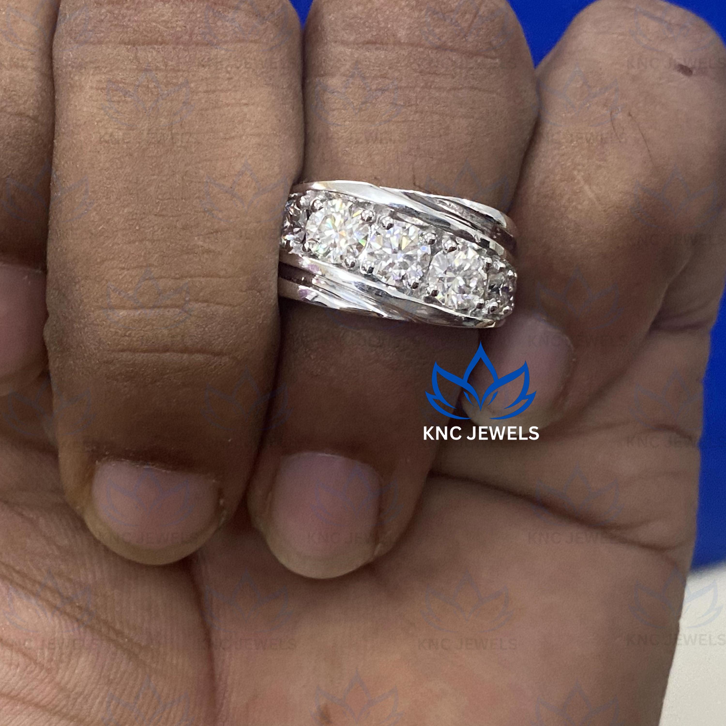 Lab Grown Diamond Mens Wedding Band, Sterling Silver Eternity Ring