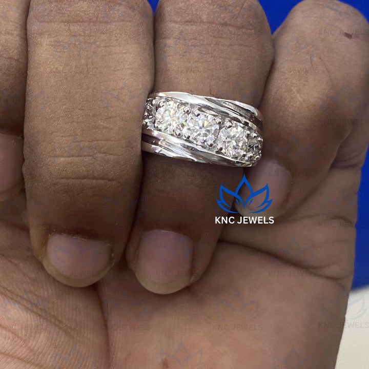 Lab Grown Diamond Mens Wedding Band, Sterling Silver Eternity Ring
