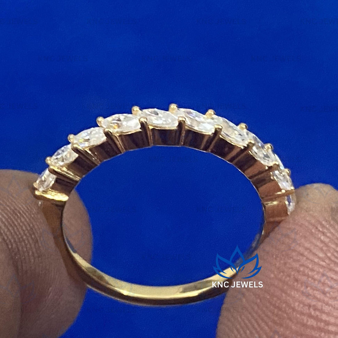 Lab Grown Diamond Eternity Ring: Marquise Cut, 14K Yellow Gold Anniversary Band