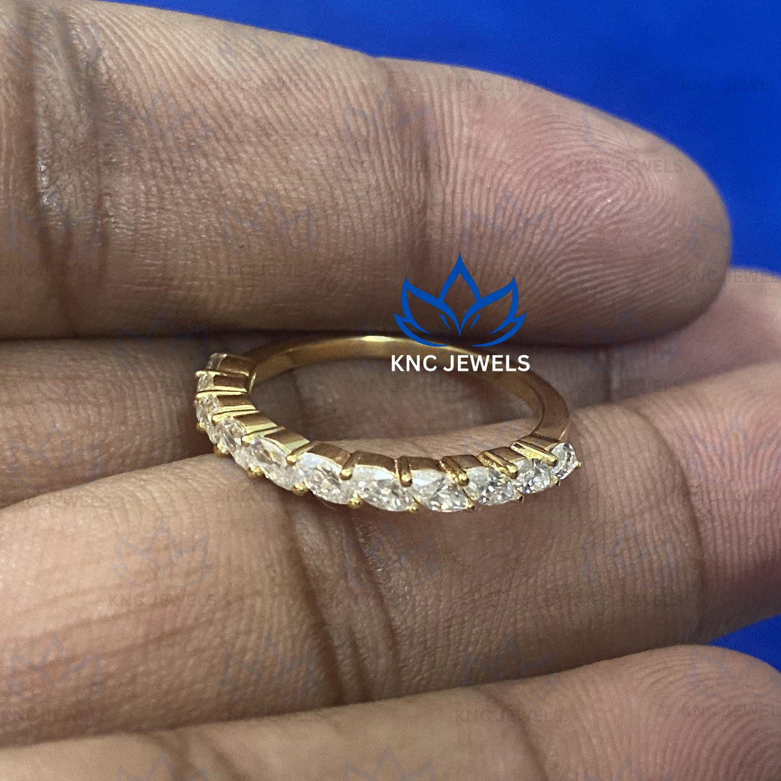Lab Grown Diamond Eternity Ring: Marquise Cut, 14K Yellow Gold Anniversary Band