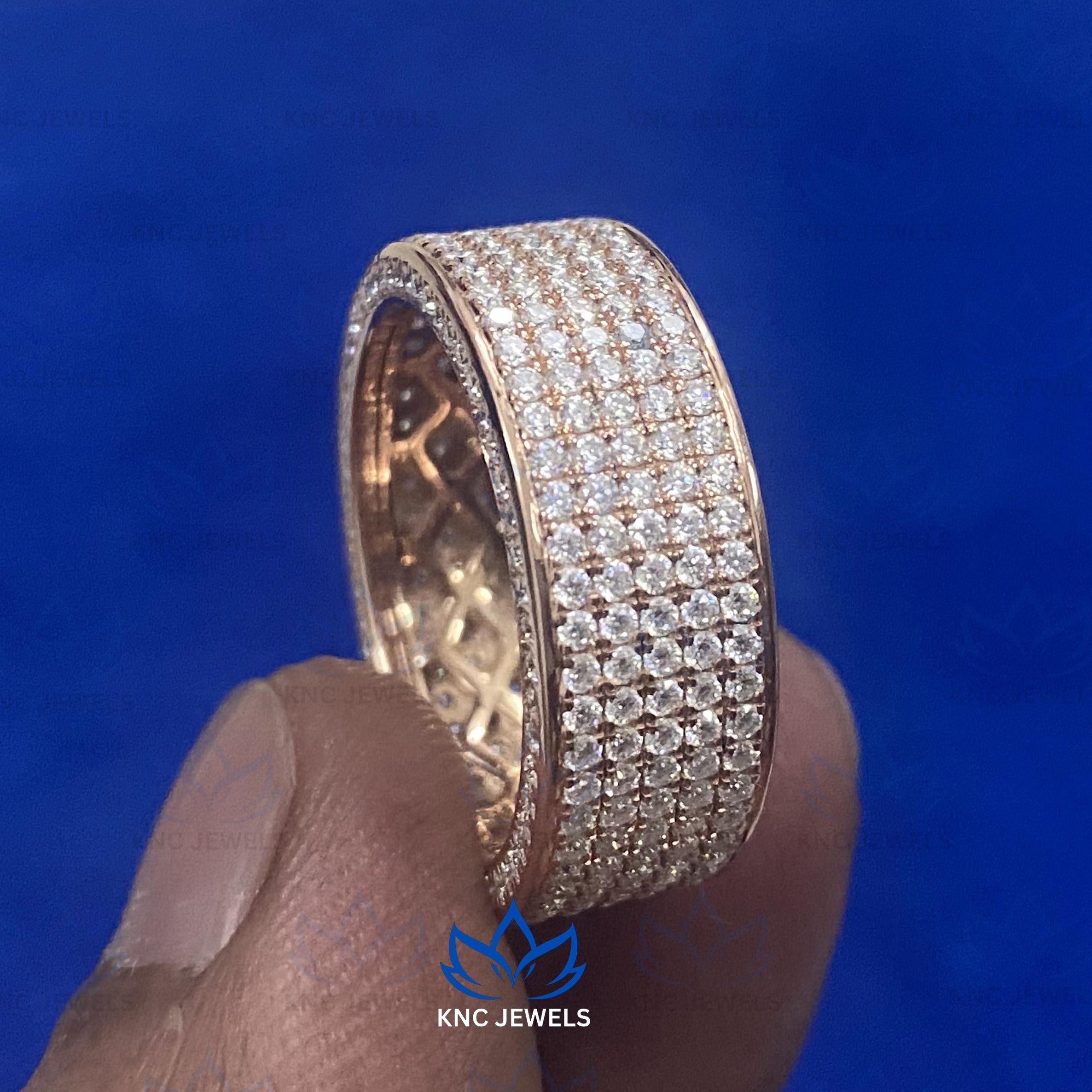 Men's Lab Grown Diamond Eternity Band | 14K Rose Gold Full Diamond Wedding Ring | CVD Diamond Anniversary Gift Husband