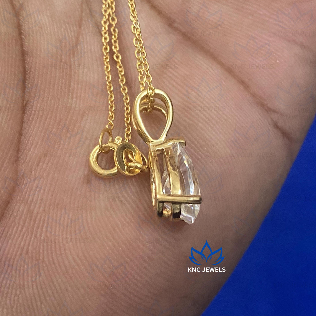 Pear Cut Moissanite Pendant Necklace: 14K Yellow Gold Teardrop Solitaire