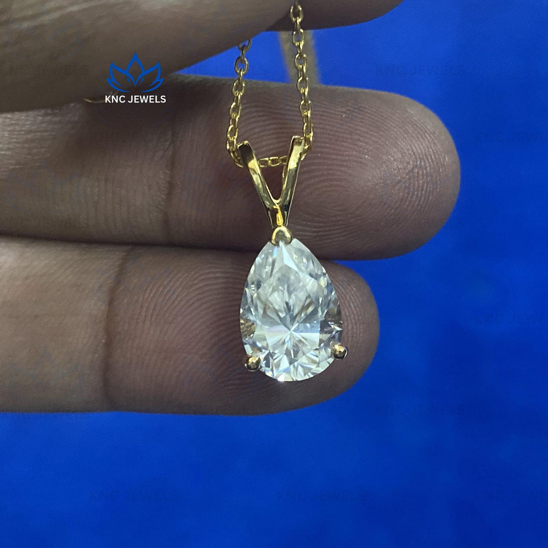 Pear Cut Moissanite Pendant Necklace: 14K Yellow Gold Teardrop Solitaire