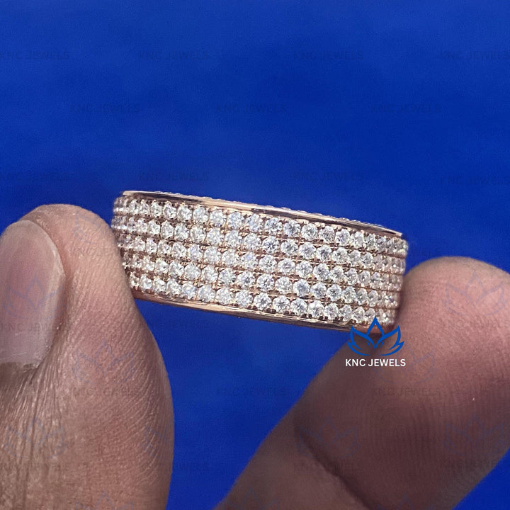 Moissanite Mens Wedding Band 14K Rose Gold Eternity Ring Band for Men Anniversary Ring Husband Gift