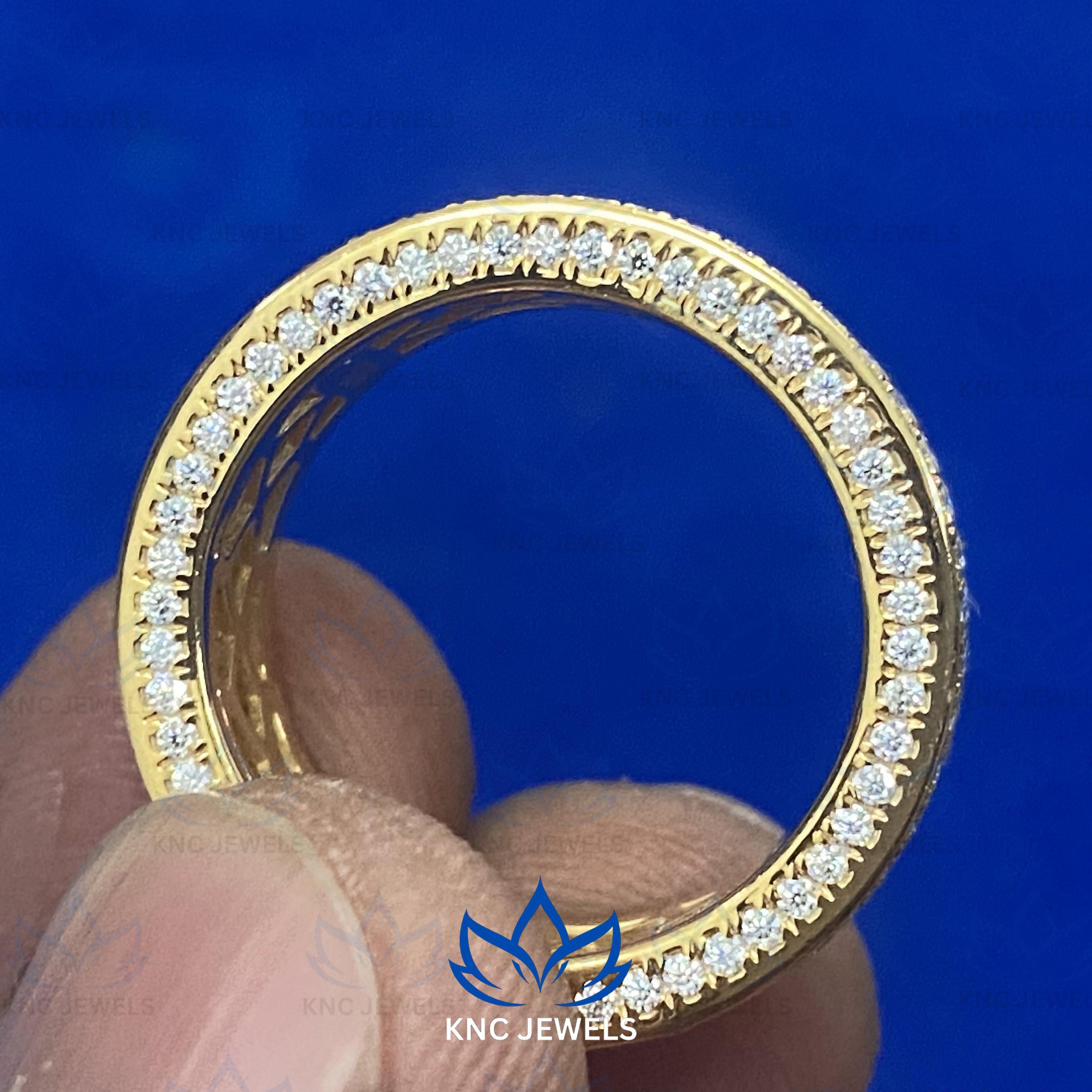 Mens Moissanite Wide Eternity Band Solid Gold Five Row Ring VVS Hip Hop Iced Out Wedding Band Gift
