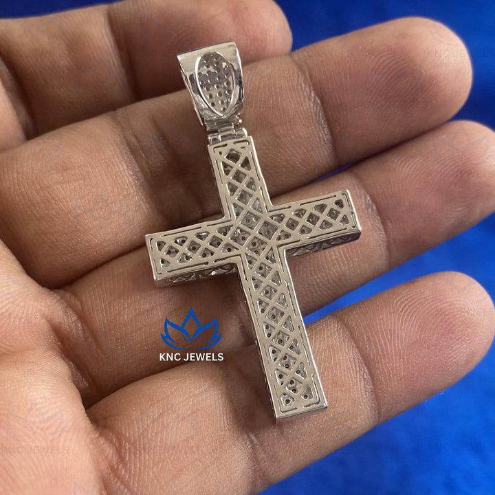 Lab Grown Diamond Cross Pendant: Sterling Silver Hip Hop Jewelry
