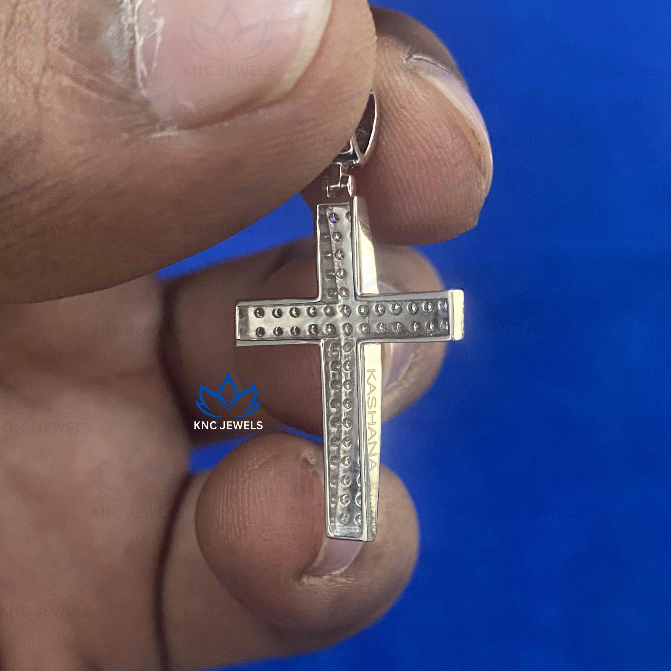 Lab Grown Diamond Cross Pendant: Sterling Silver CVD Necklace