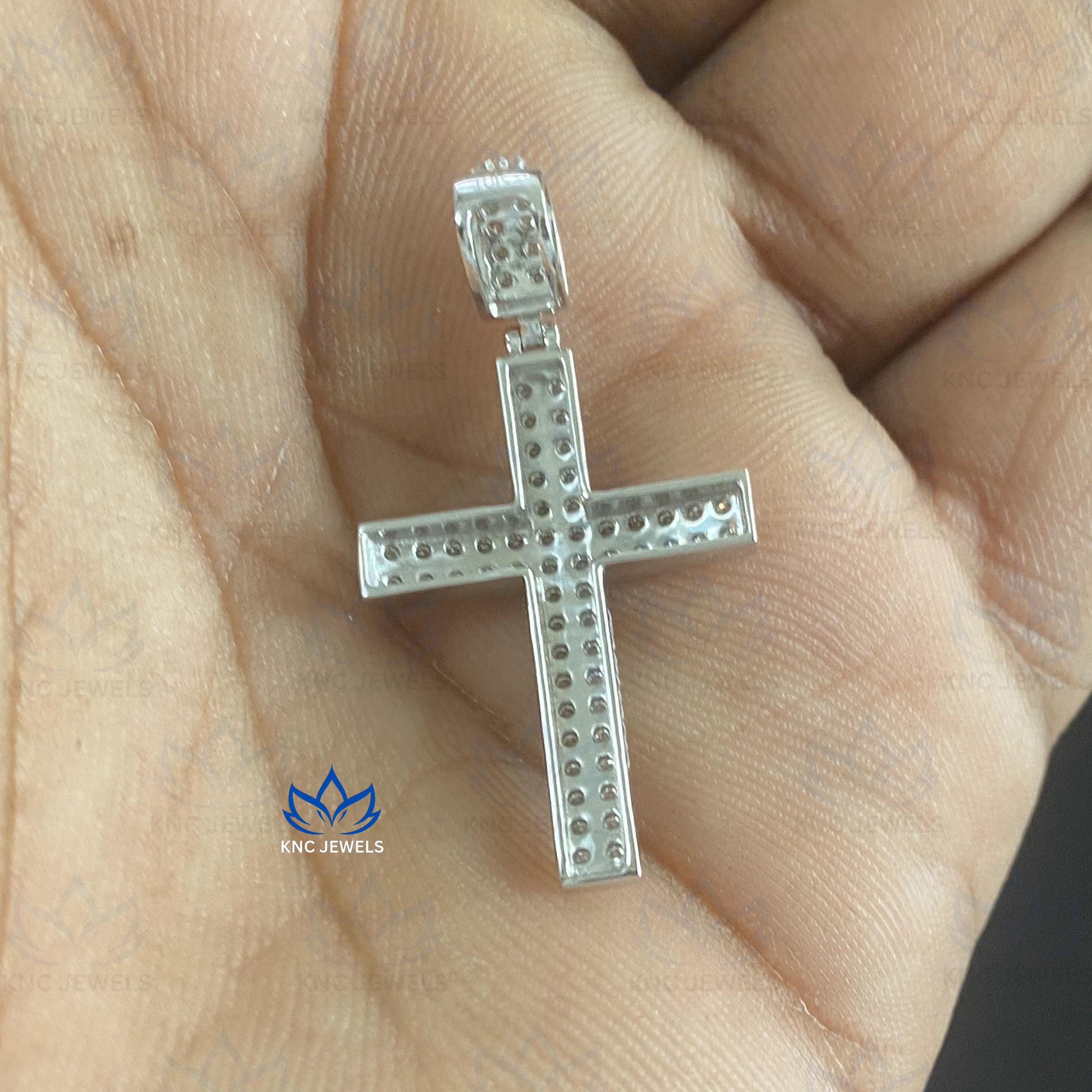 Moissanite Cross Pendant: Sterling Silver Pave Jesus Necklace