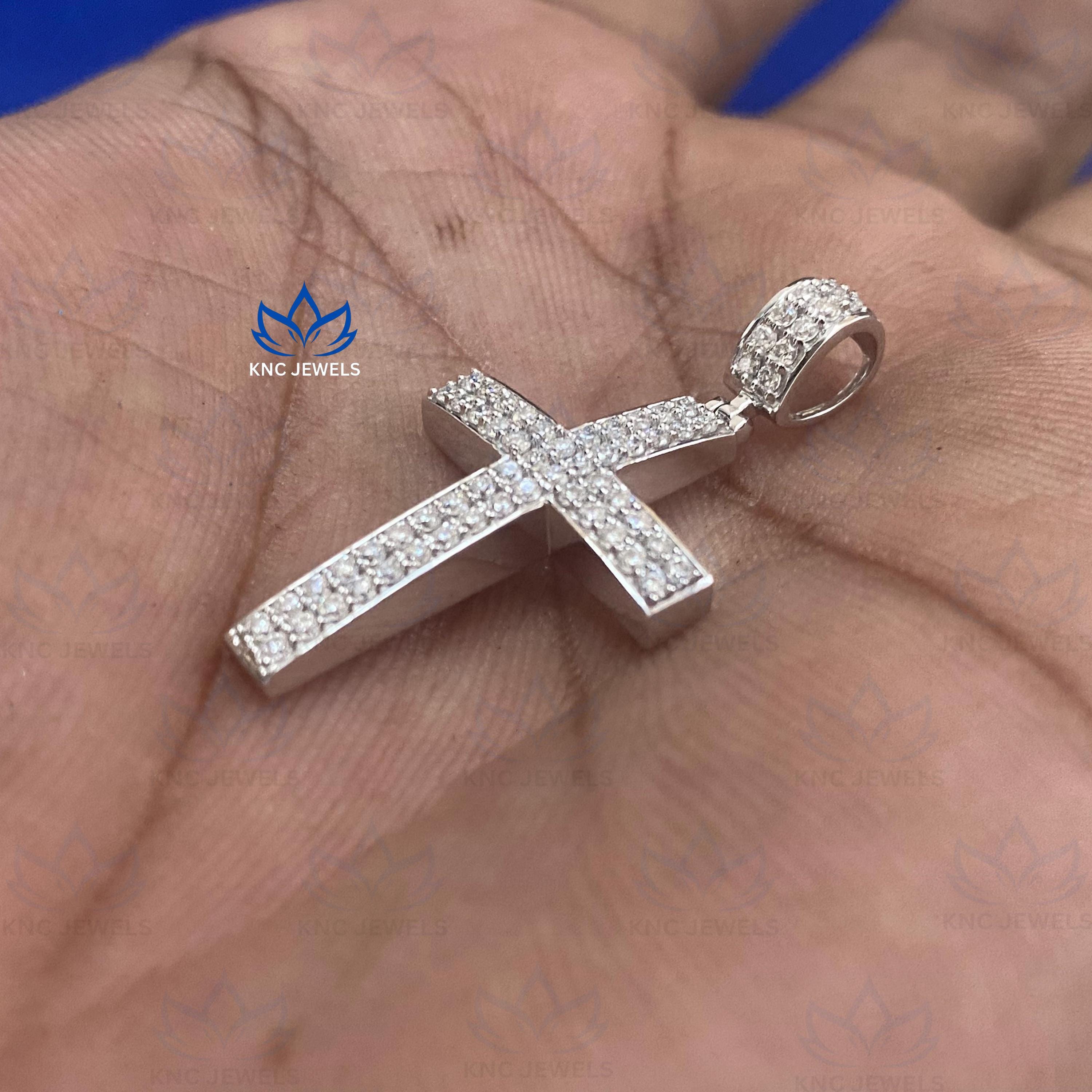 Lab Grown Diamond Cross Pendant: Sterling Silver CVD Necklace