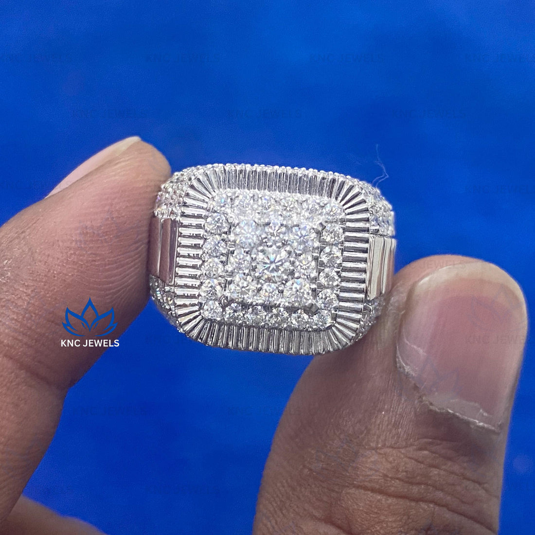 Iced Out Mens Moissanite Ring Sterling Silver Hip Hop Wedding Band Round Diamond Statement Engagement Ring Gift for Him
