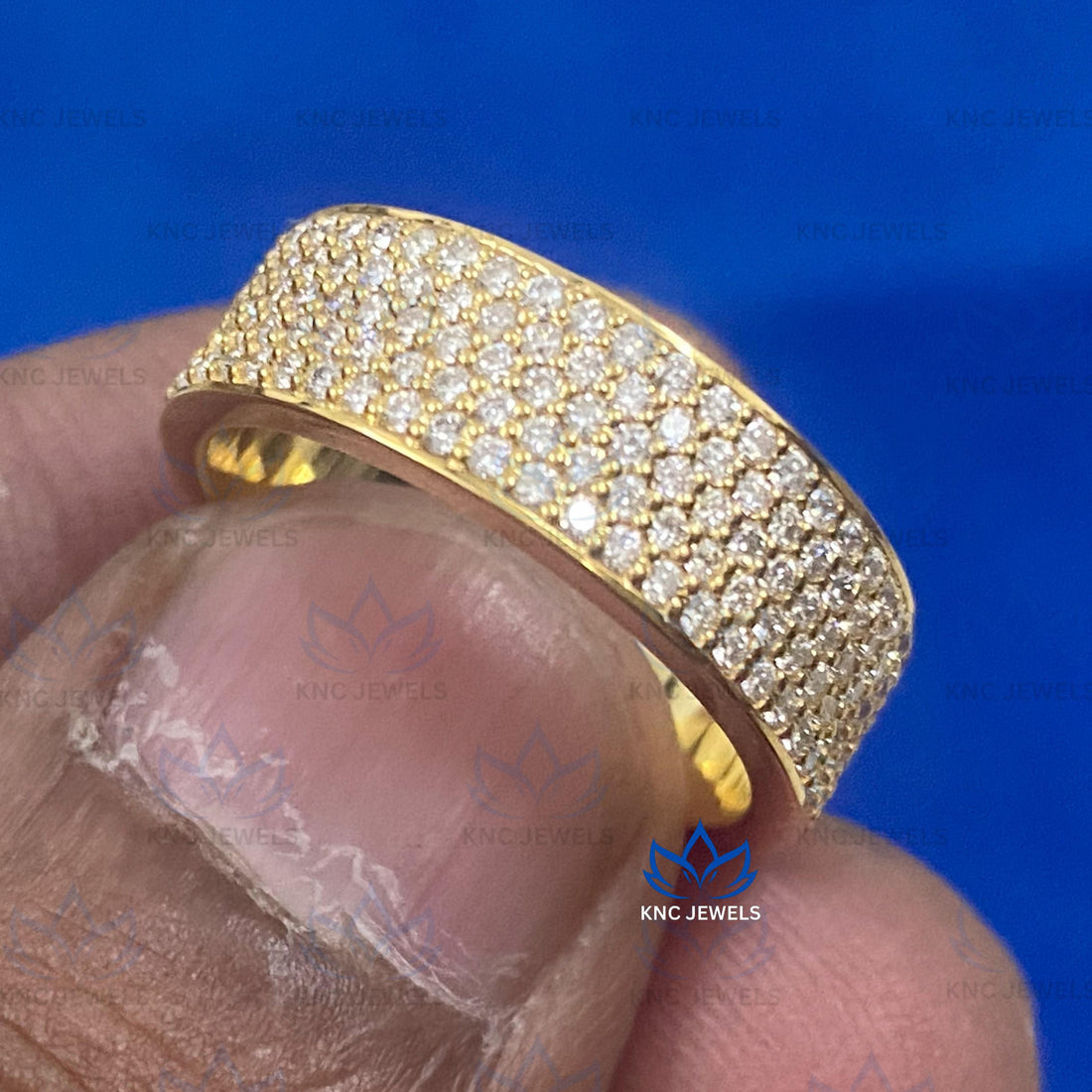 5 Row Moissanite Pave Wedding Band Men, VVS1 D Color Full Eternity Ring, Anniversary Gift for Husband, Lab Diamond Look