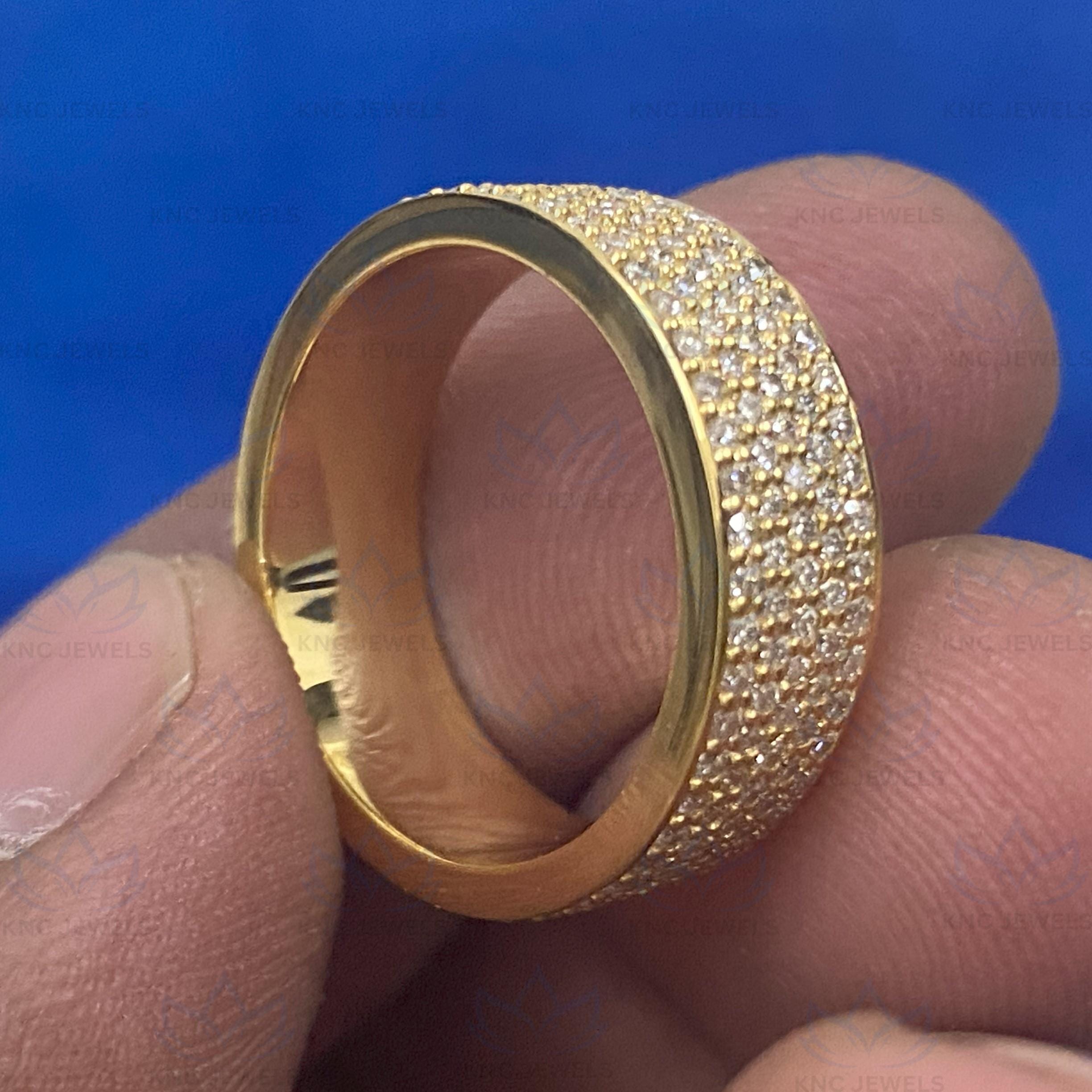 5 Row Moissanite Pave Wedding Band Men, VVS1 D Color Full Eternity Ring, Anniversary Gift for Husband, Lab Diamond Look