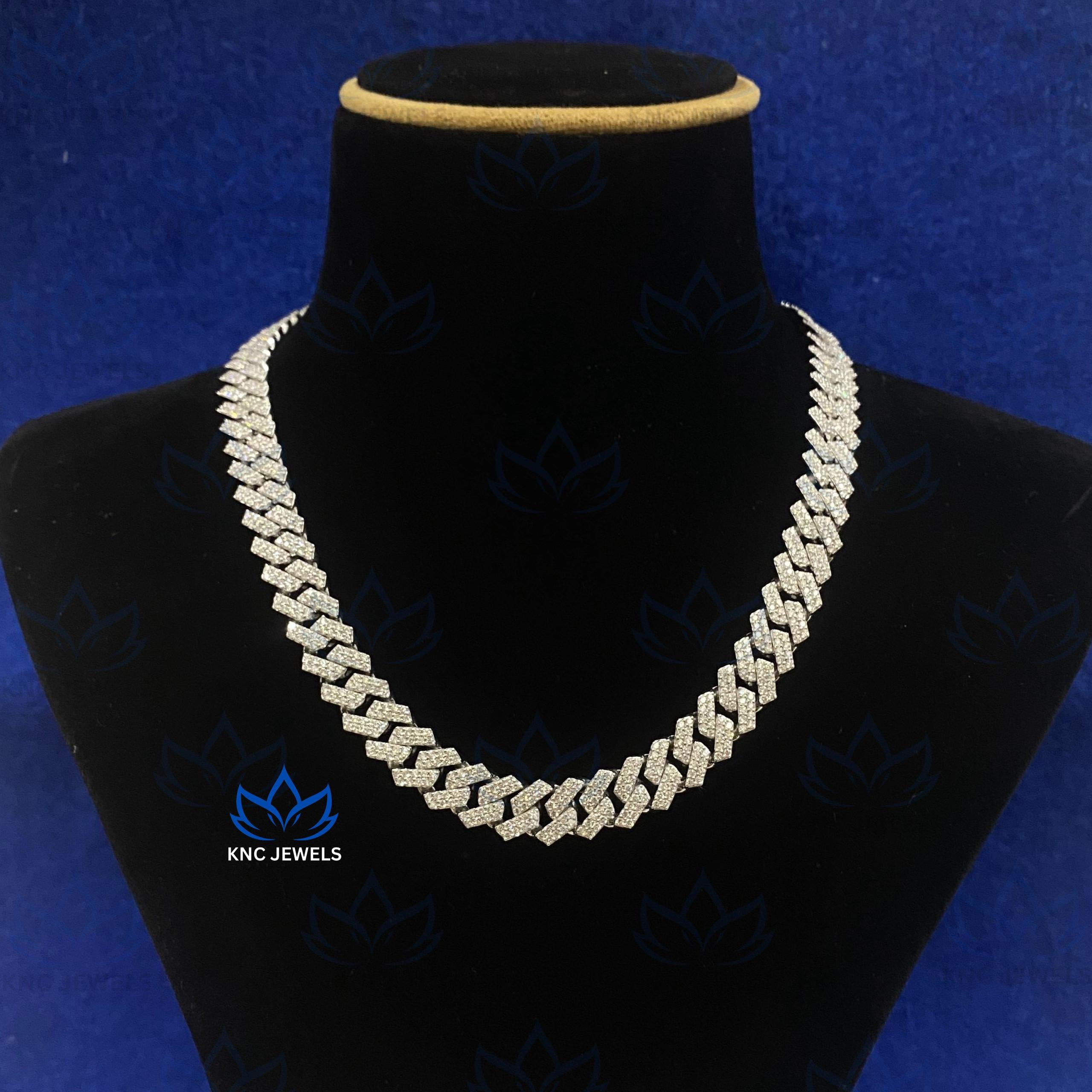 Iced Out Lab Diamond Cuban Necklace: 925 Silver Miami Chain
