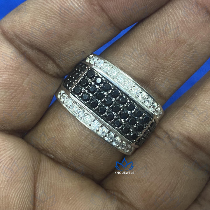Black Moissanite Men's Ring: Lab Grown Diamond Five-Row Band