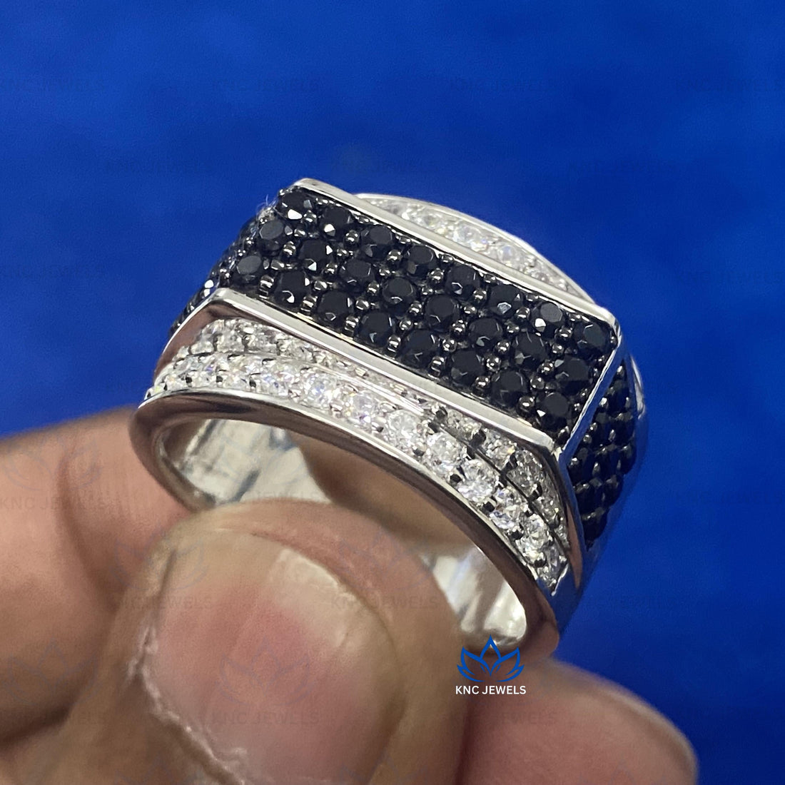 Black Moissanite Men's Ring: Lab Grown Diamond Five-Row Band