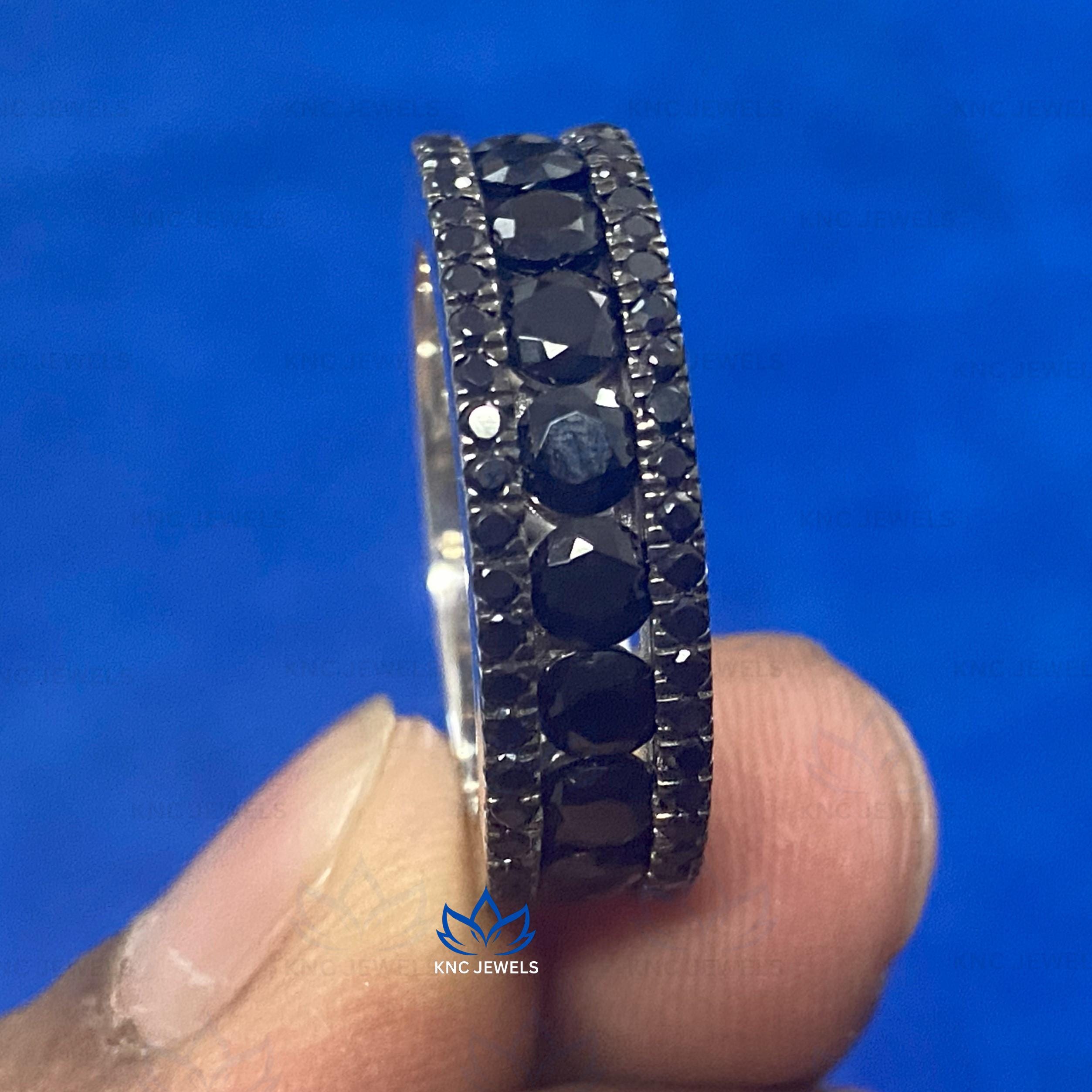 Black Moissanite Eternity Band: Sterling Silver Anniversary Ring