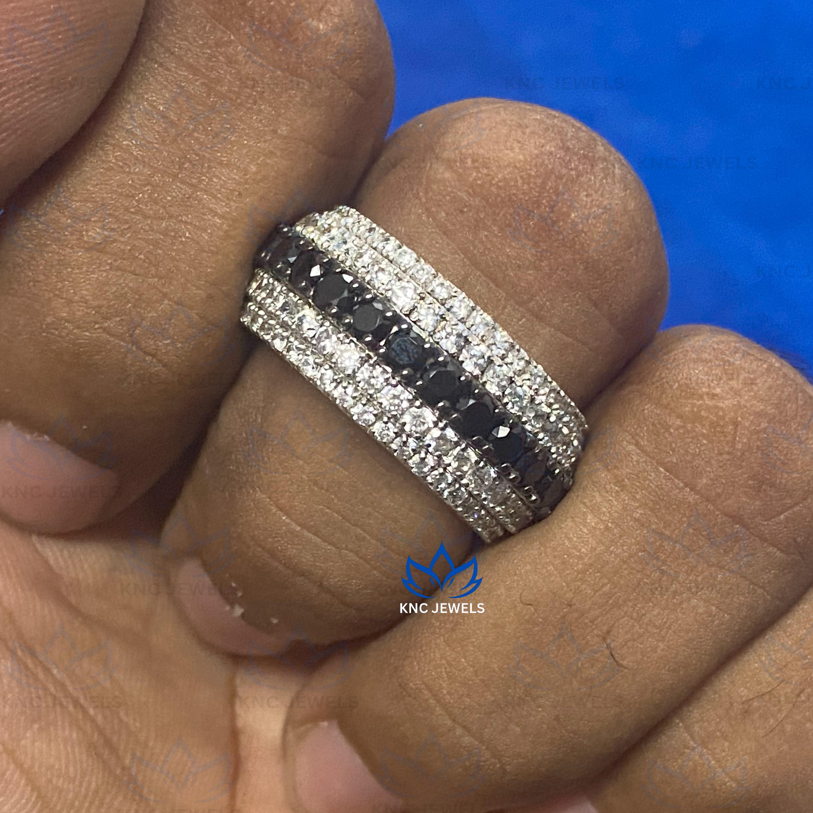 Lab Grown Diamond & Black Moissanite Mens Ring: Hip Hop Rapper Band